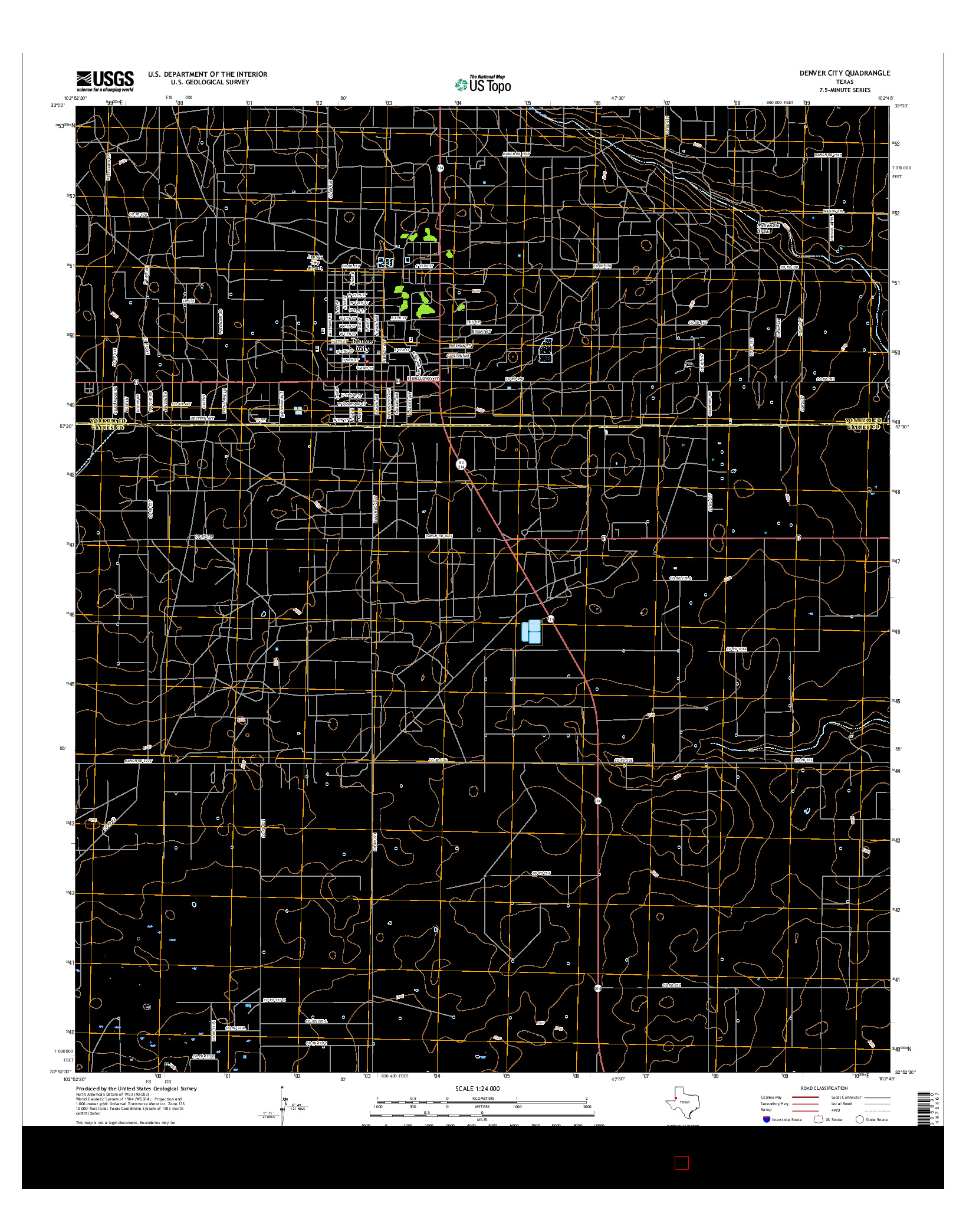 USGS US TOPO 7.5-MINUTE MAP FOR DENVER CITY, TX 2016