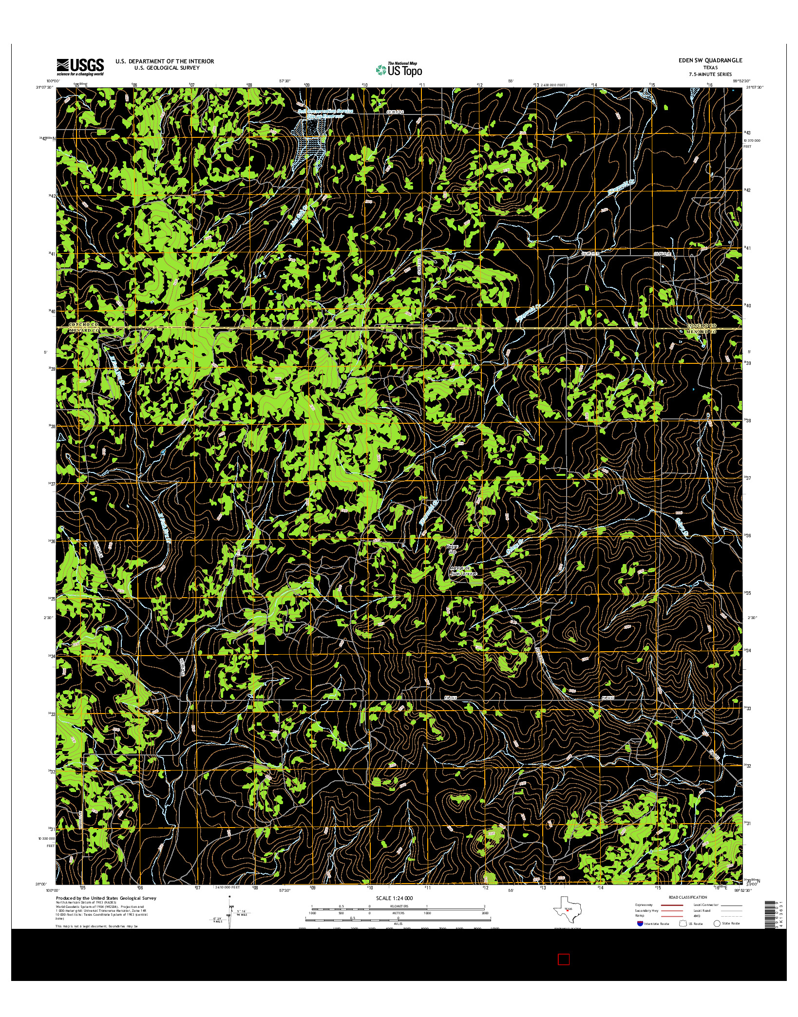 USGS US TOPO 7.5-MINUTE MAP FOR EDEN SW, TX 2016