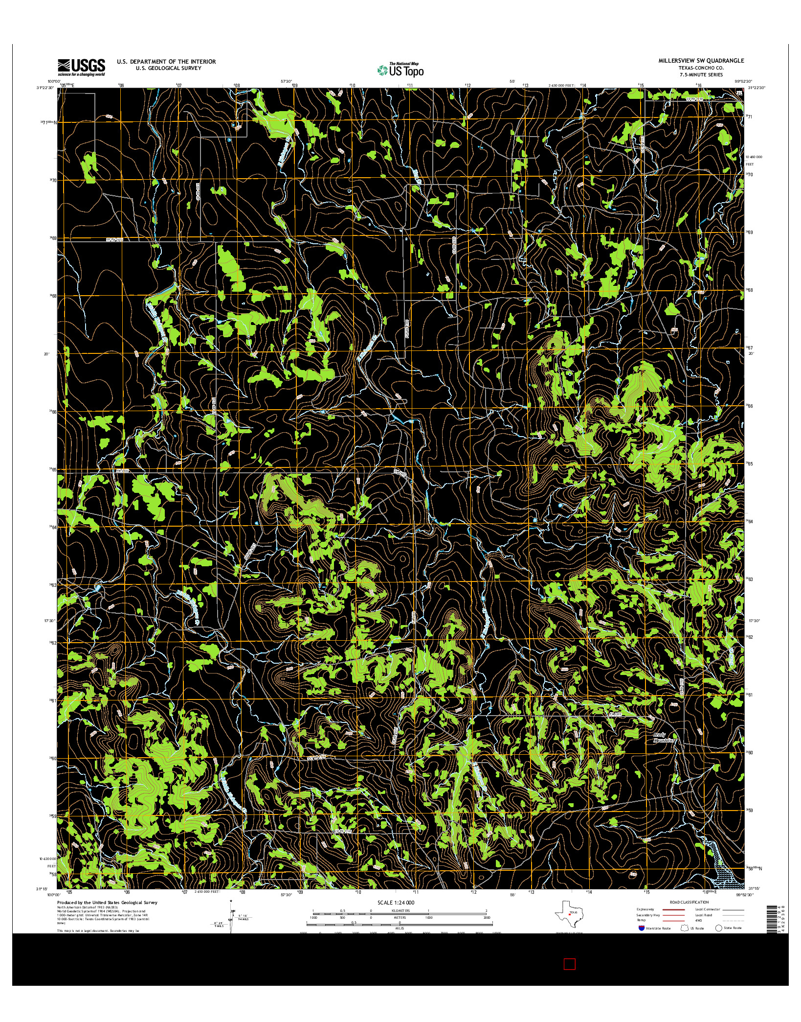 USGS US TOPO 7.5-MINUTE MAP FOR MILLERSVIEW SW, TX 2016