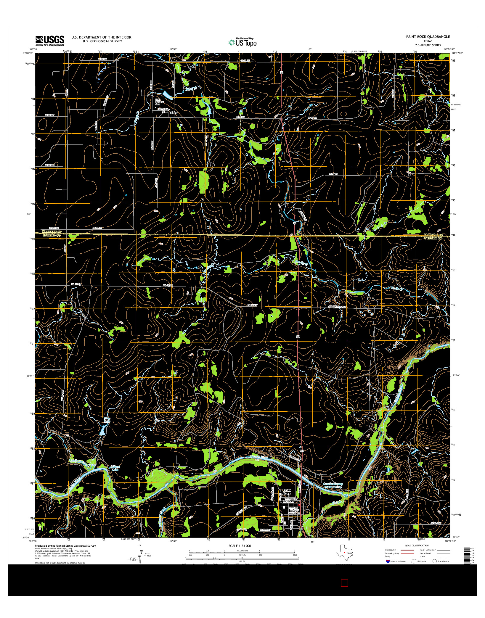 USGS US TOPO 7.5-MINUTE MAP FOR PAINT ROCK, TX 2016