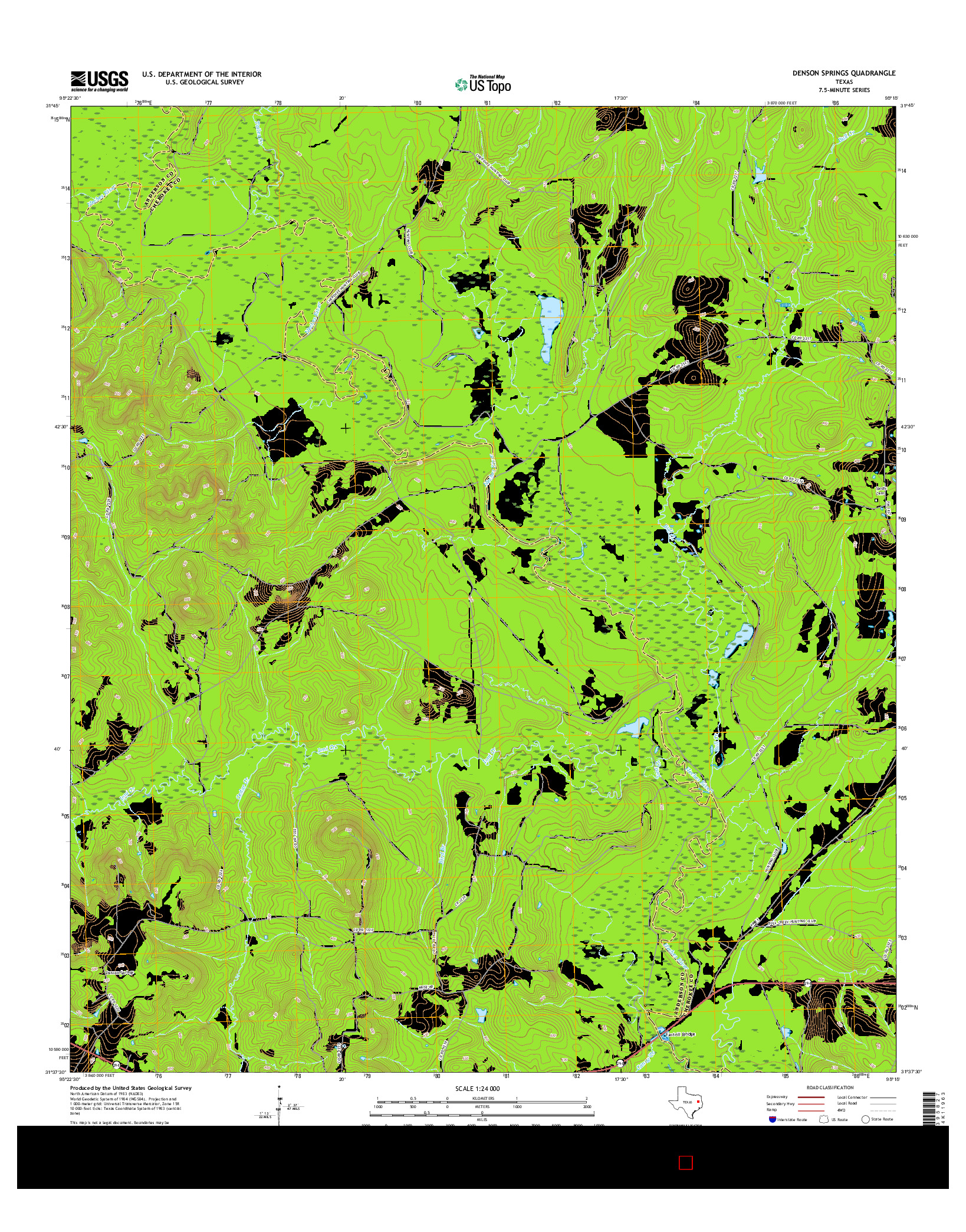 USGS US TOPO 7.5-MINUTE MAP FOR DENSON SPRINGS, TX 2016