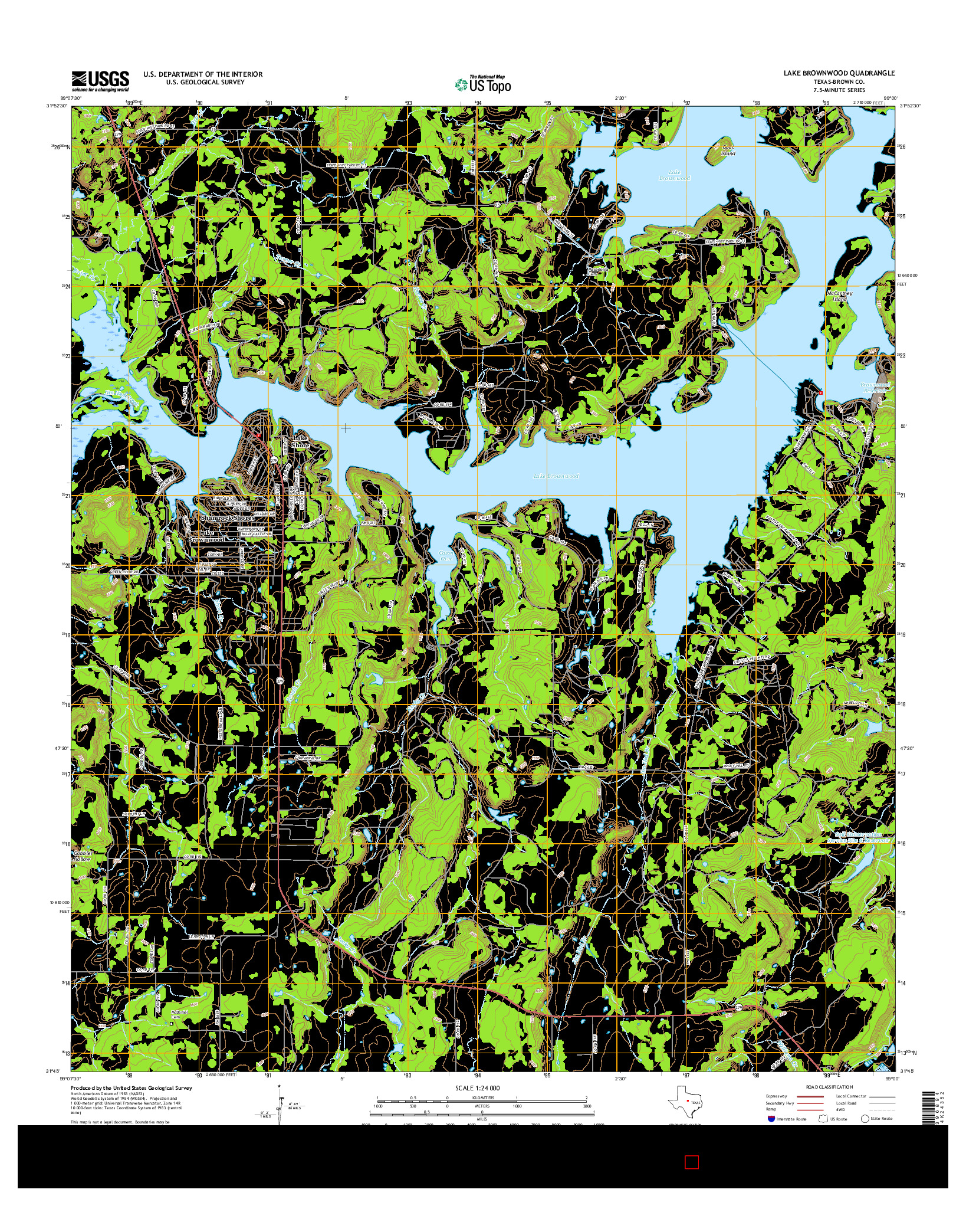 USGS US TOPO 7.5-MINUTE MAP FOR LAKE BROWNWOOD, TX 2016