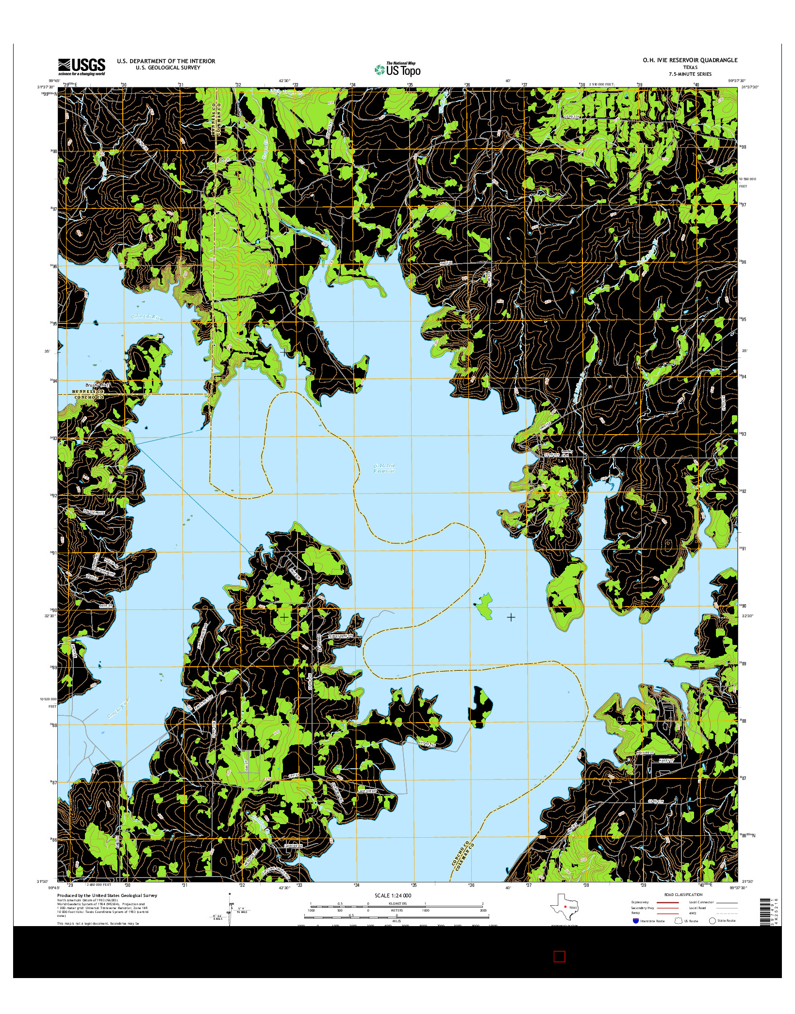 USGS US TOPO 7.5-MINUTE MAP FOR O.H. IVIE RESERVOIR, TX 2016