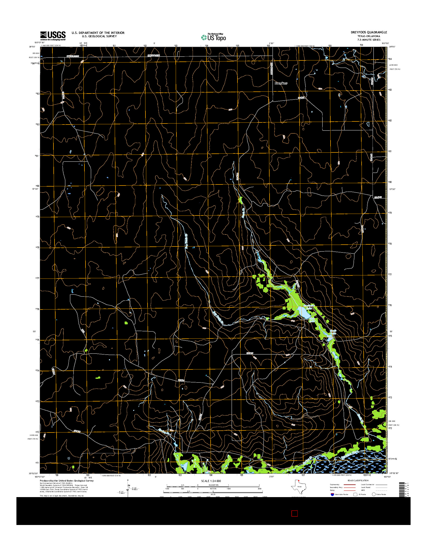 USGS US TOPO 7.5-MINUTE MAP FOR DREYFOOS, TX-OK 2016