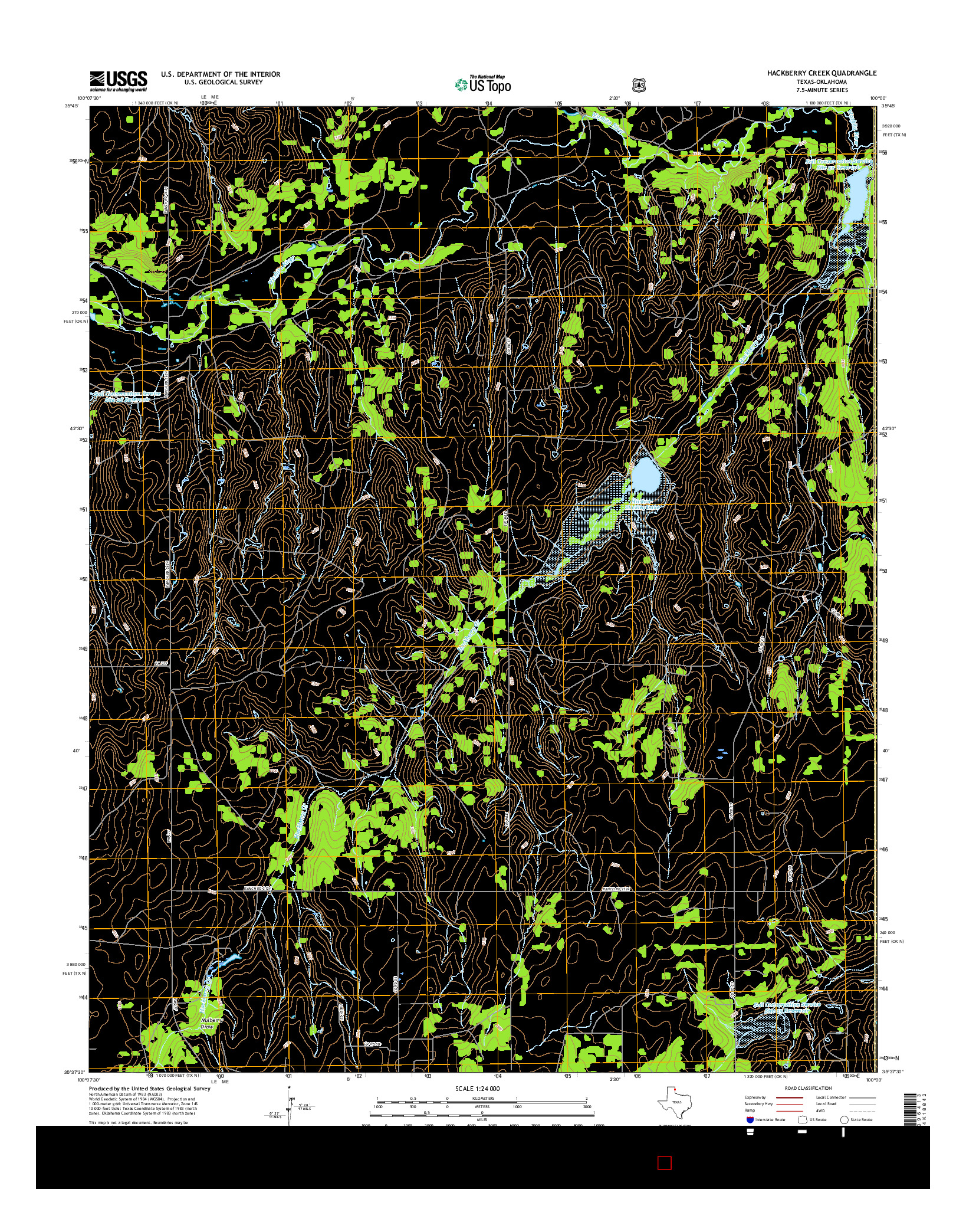 USGS US TOPO 7.5-MINUTE MAP FOR HACKBERRY CREEK, TX-OK 2016