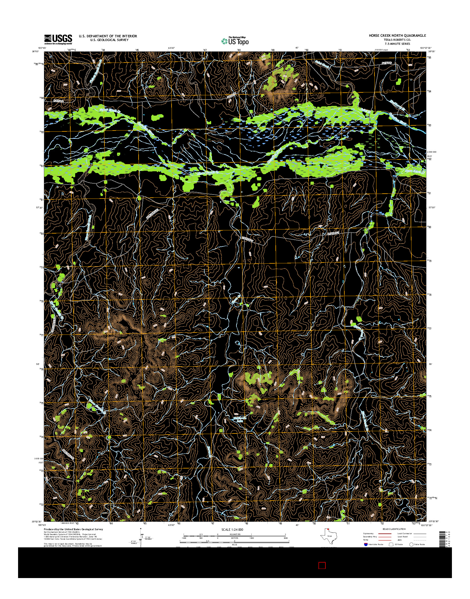 USGS US TOPO 7.5-MINUTE MAP FOR HORSE CREEK NORTH, TX 2016