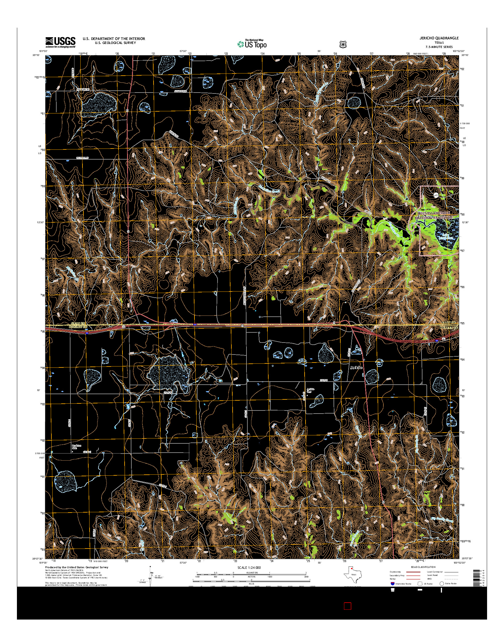 USGS US TOPO 7.5-MINUTE MAP FOR JERICHO, TX 2016