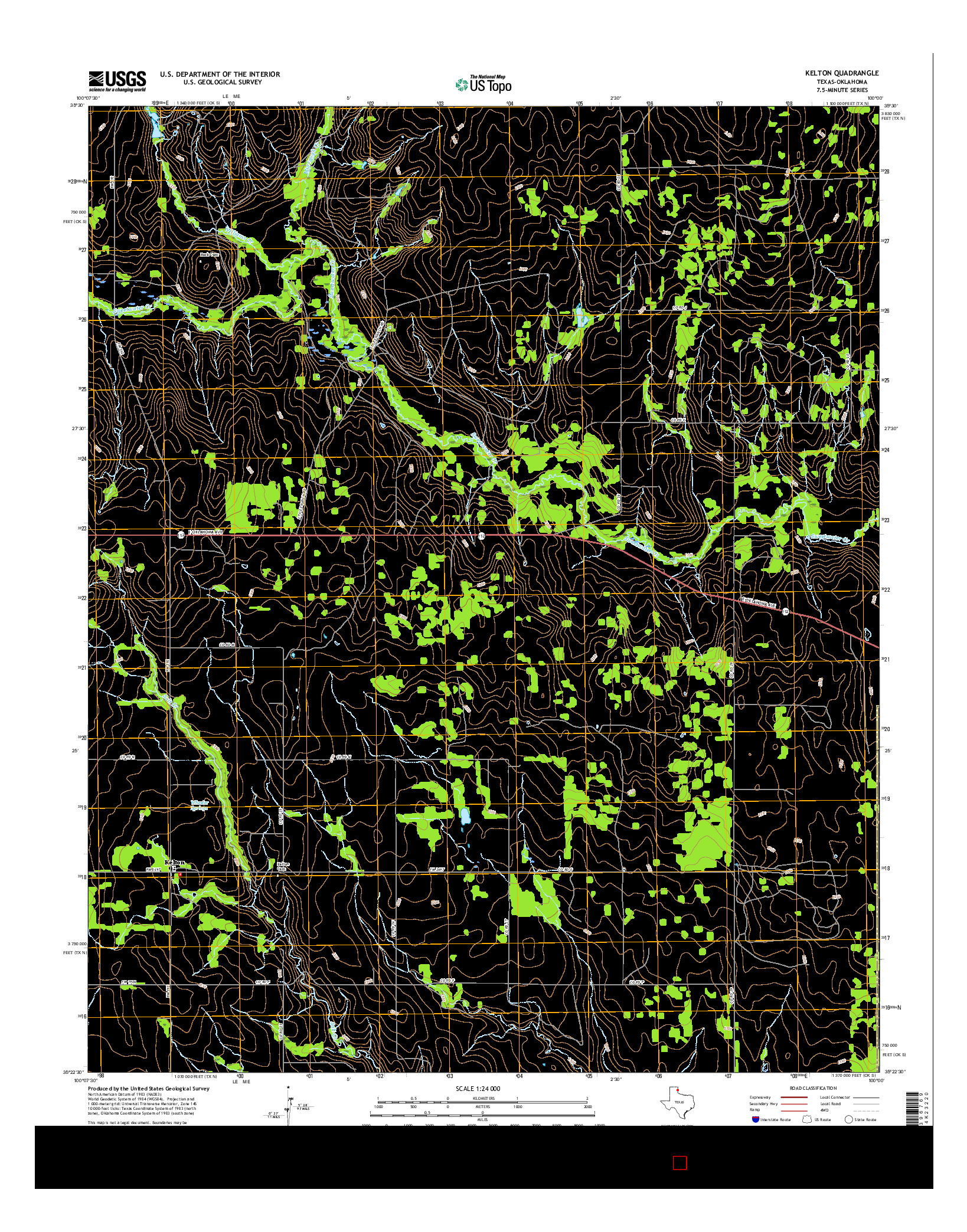 USGS US TOPO 7.5-MINUTE MAP FOR KELTON, TX-OK 2016