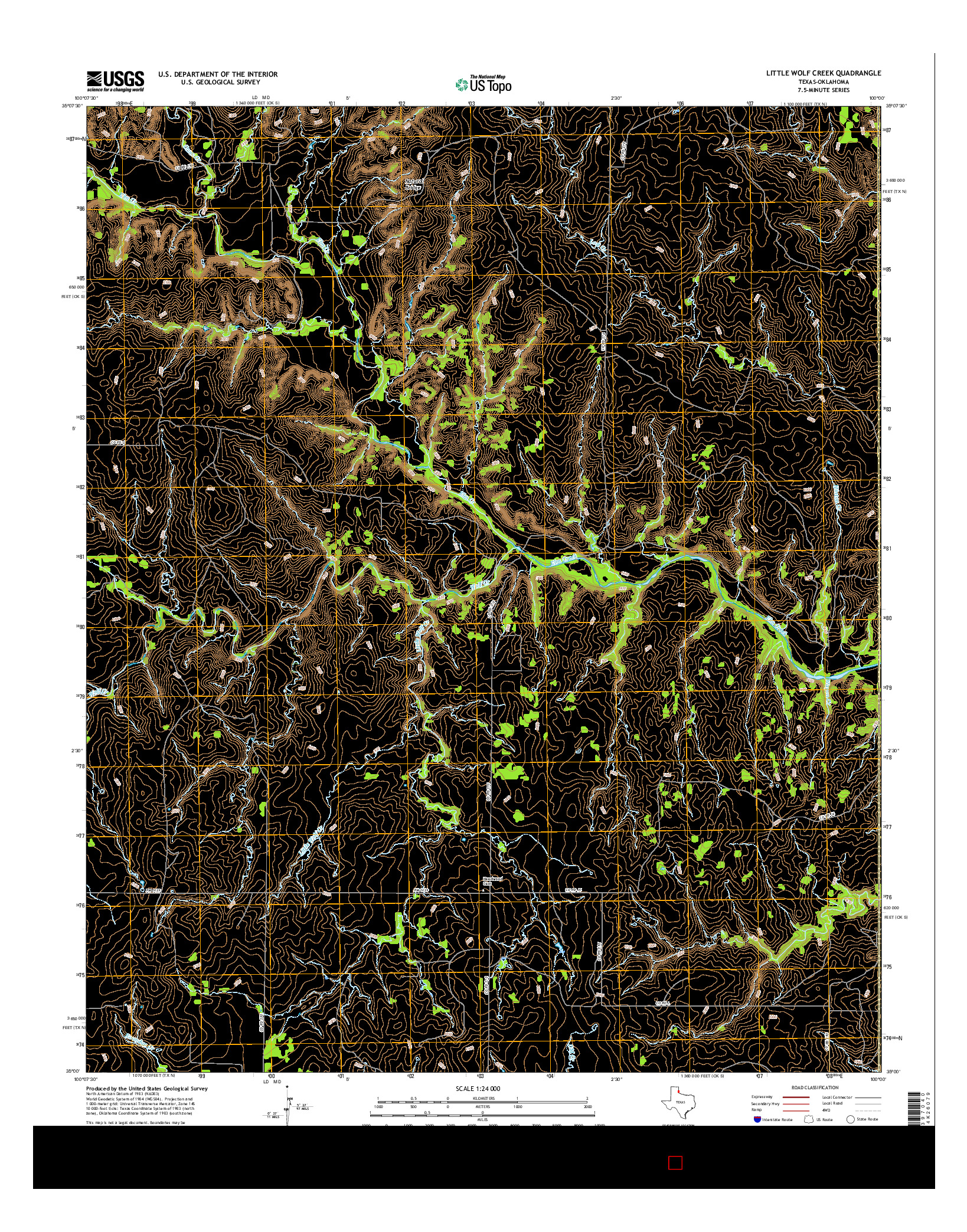 USGS US TOPO 7.5-MINUTE MAP FOR LITTLE WOLF CREEK, TX-OK 2016
