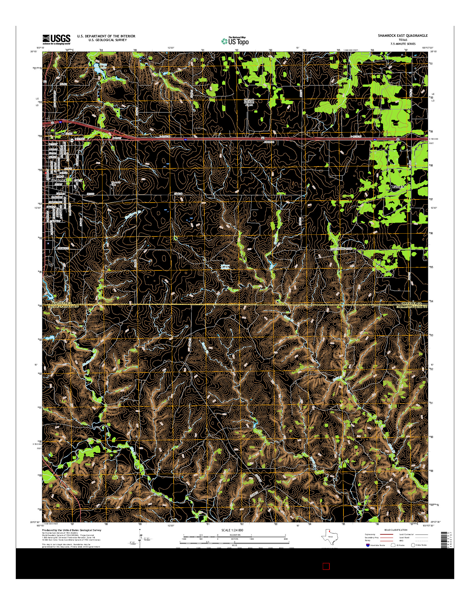 USGS US TOPO 7.5-MINUTE MAP FOR SHAMROCK EAST, TX 2016