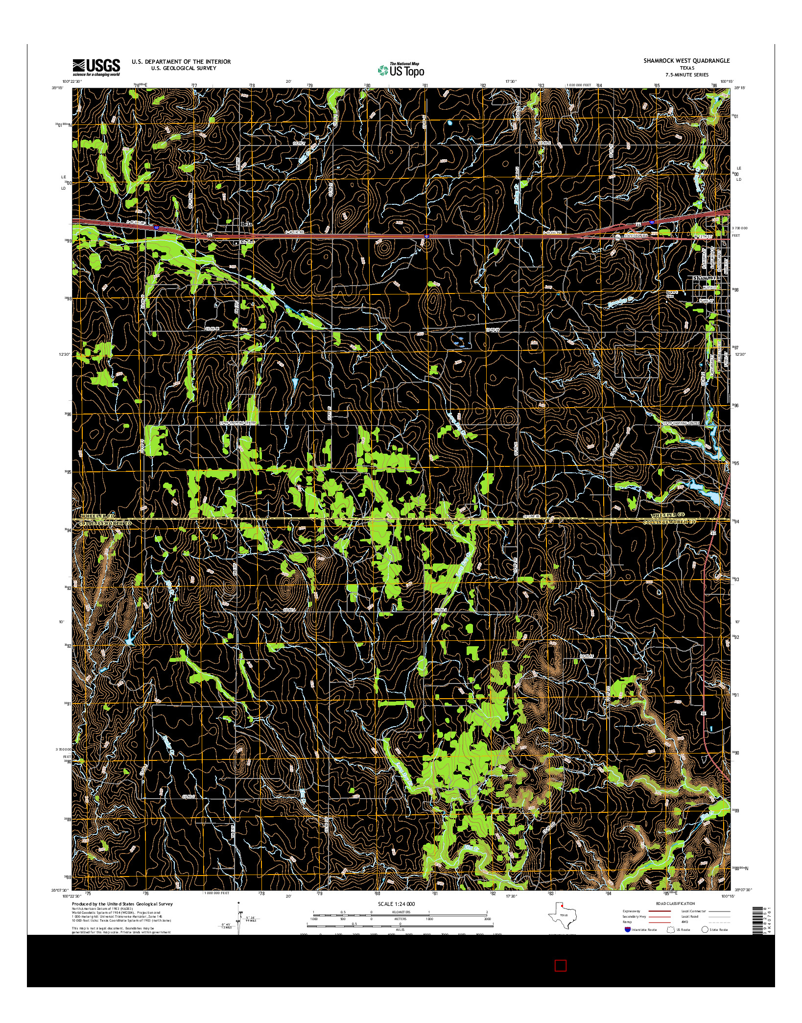 USGS US TOPO 7.5-MINUTE MAP FOR SHAMROCK WEST, TX 2016