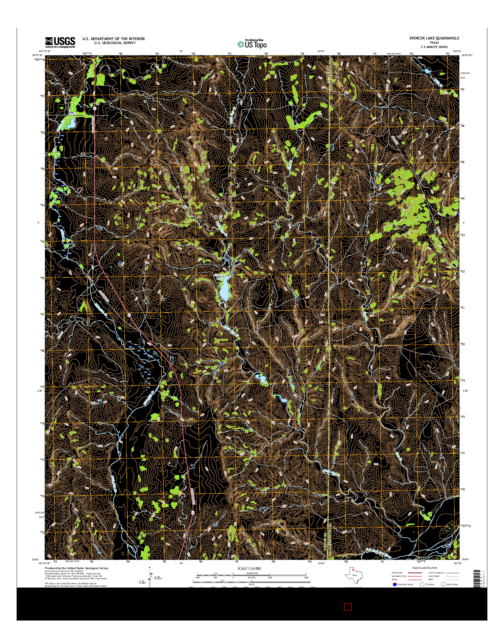 USGS US TOPO 7.5-MINUTE MAP FOR SPENCER LAKE, TX 2016