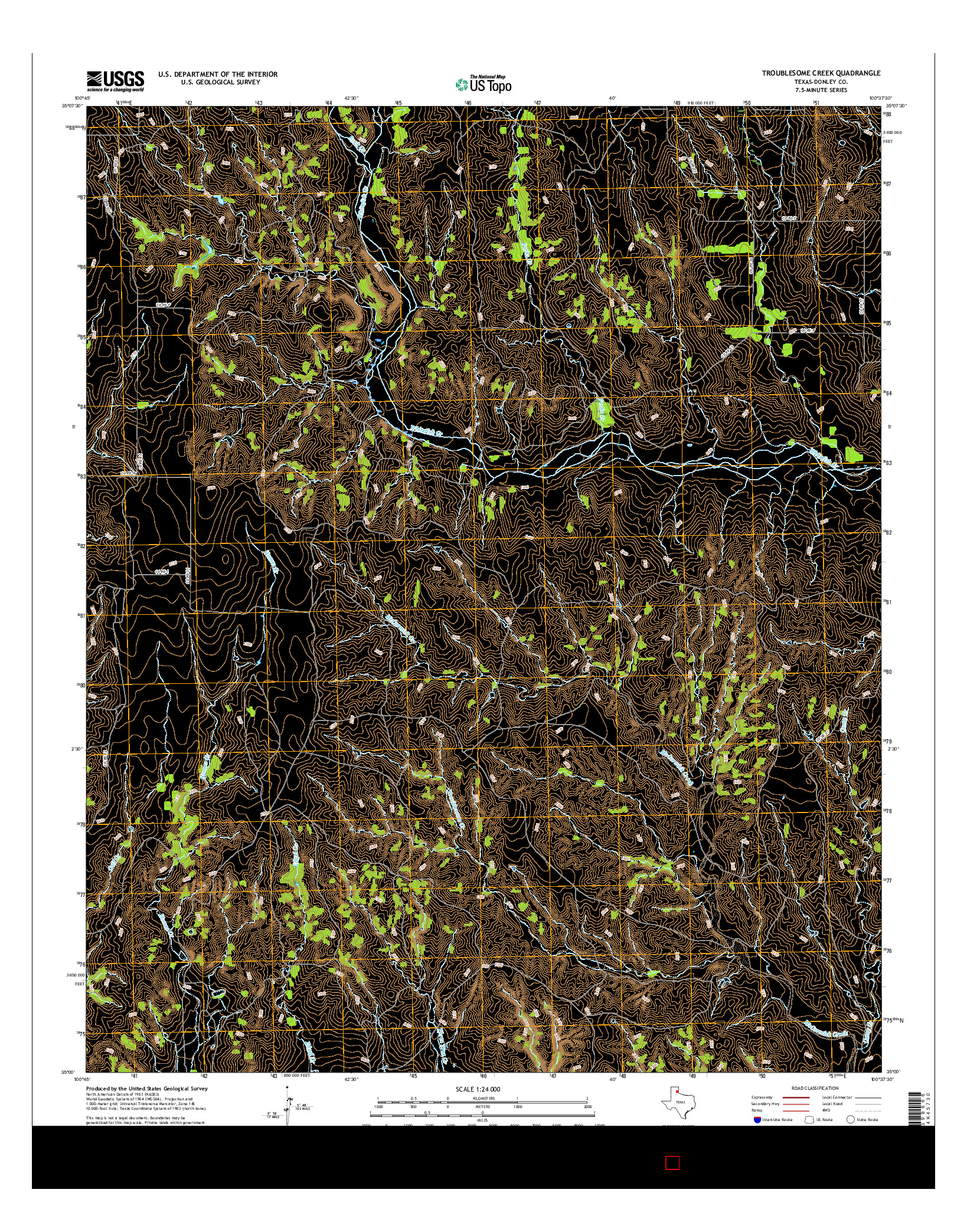 USGS US TOPO 7.5-MINUTE MAP FOR TROUBLESOME CREEK, TX 2016