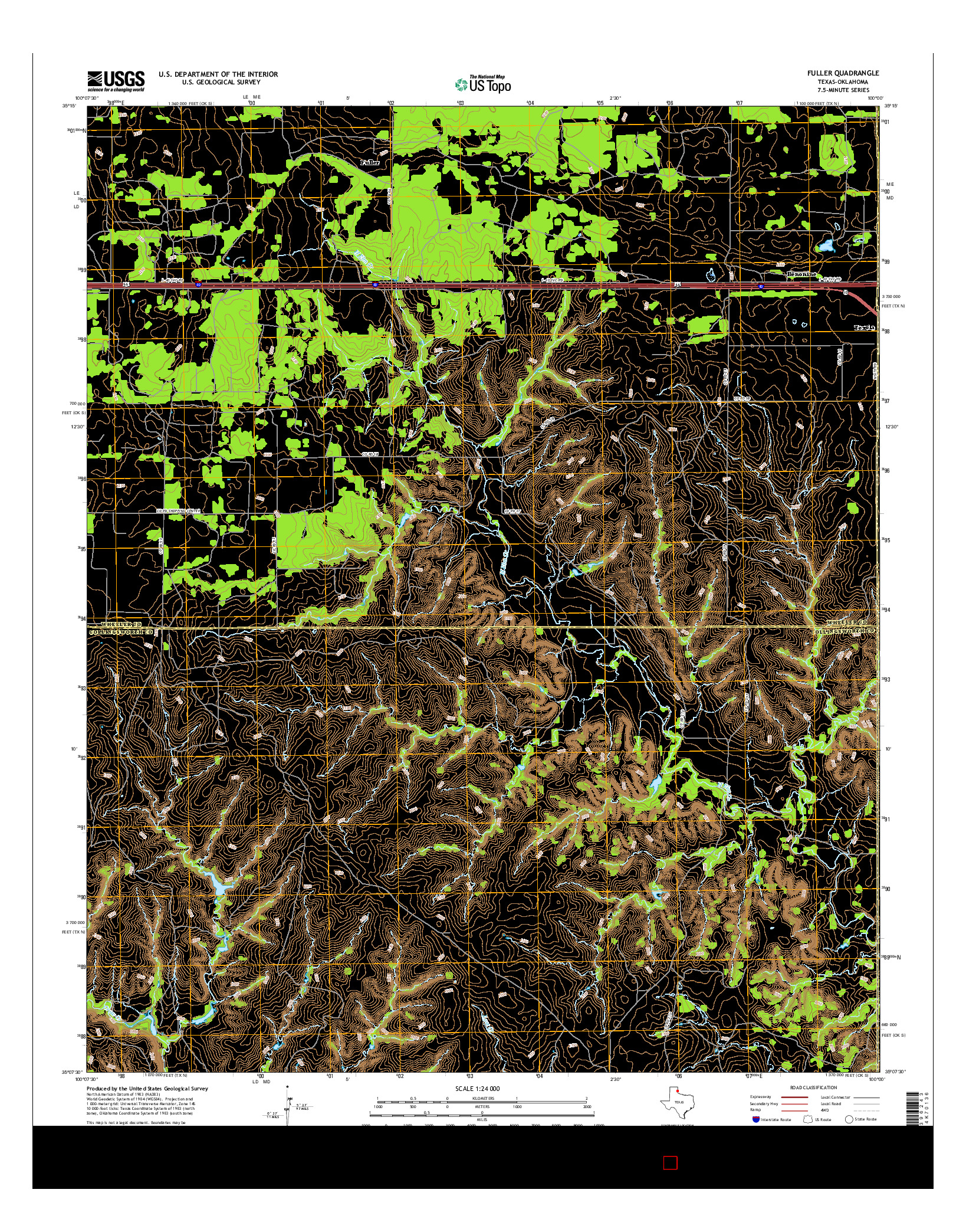 USGS US TOPO 7.5-MINUTE MAP FOR FULLER, TX-OK 2016
