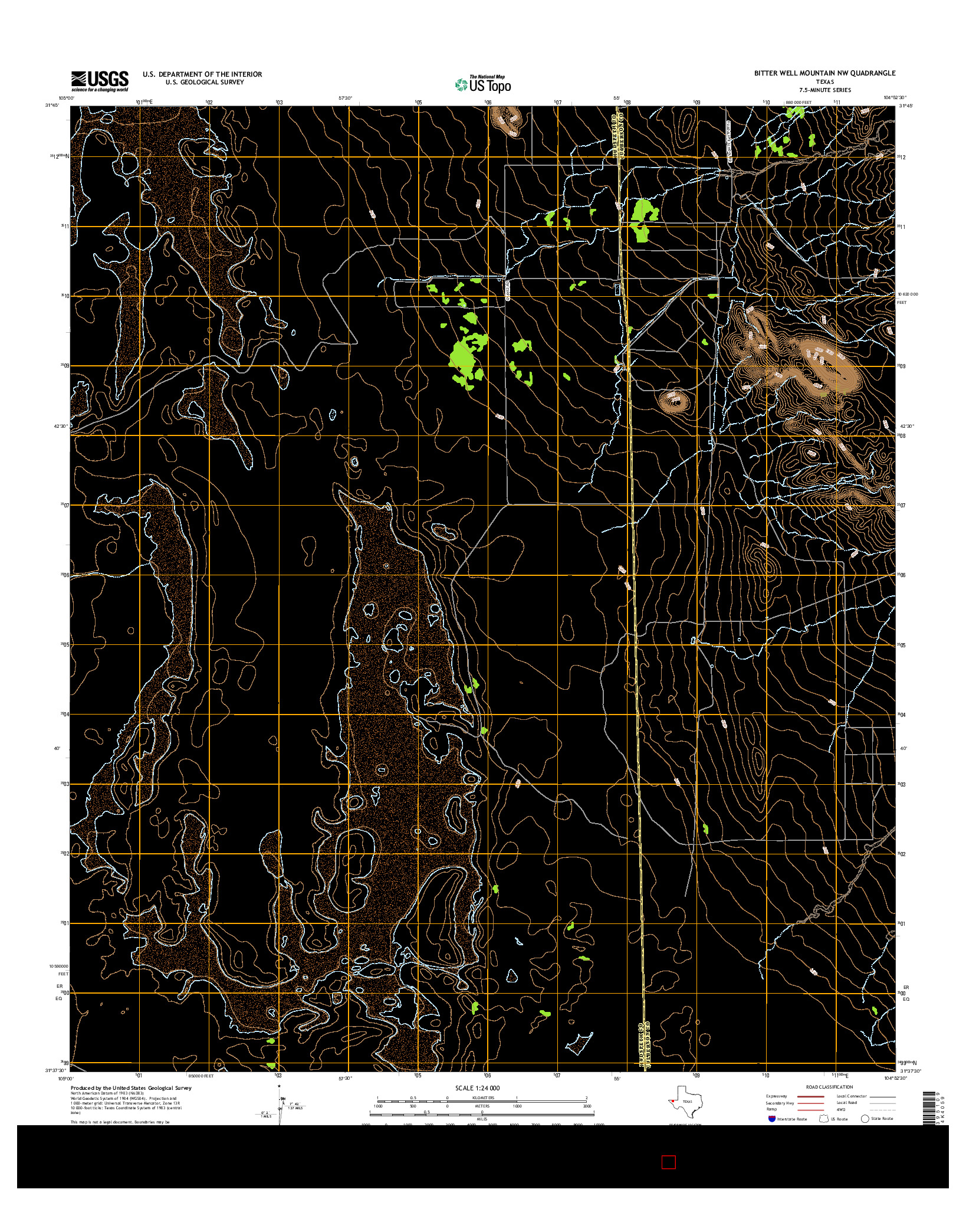 USGS US TOPO 7.5-MINUTE MAP FOR BITTER WELL MOUNTAIN NW, TX 2016