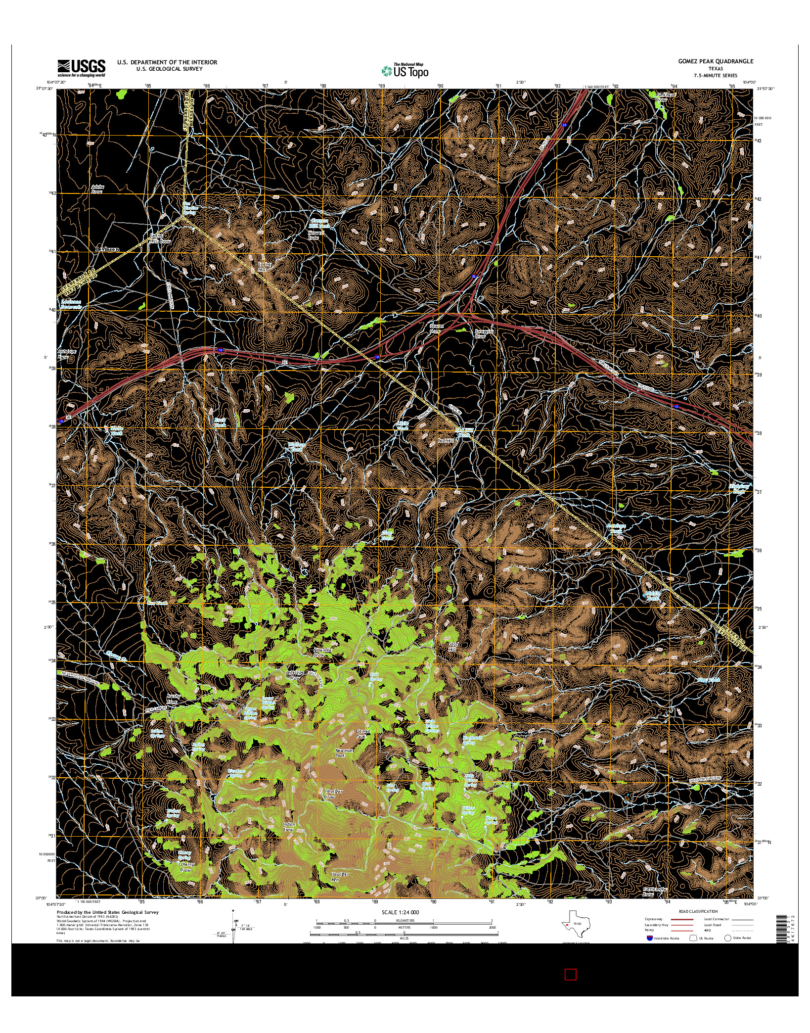 USGS US TOPO 7.5-MINUTE MAP FOR GOMEZ PEAK, TX 2016