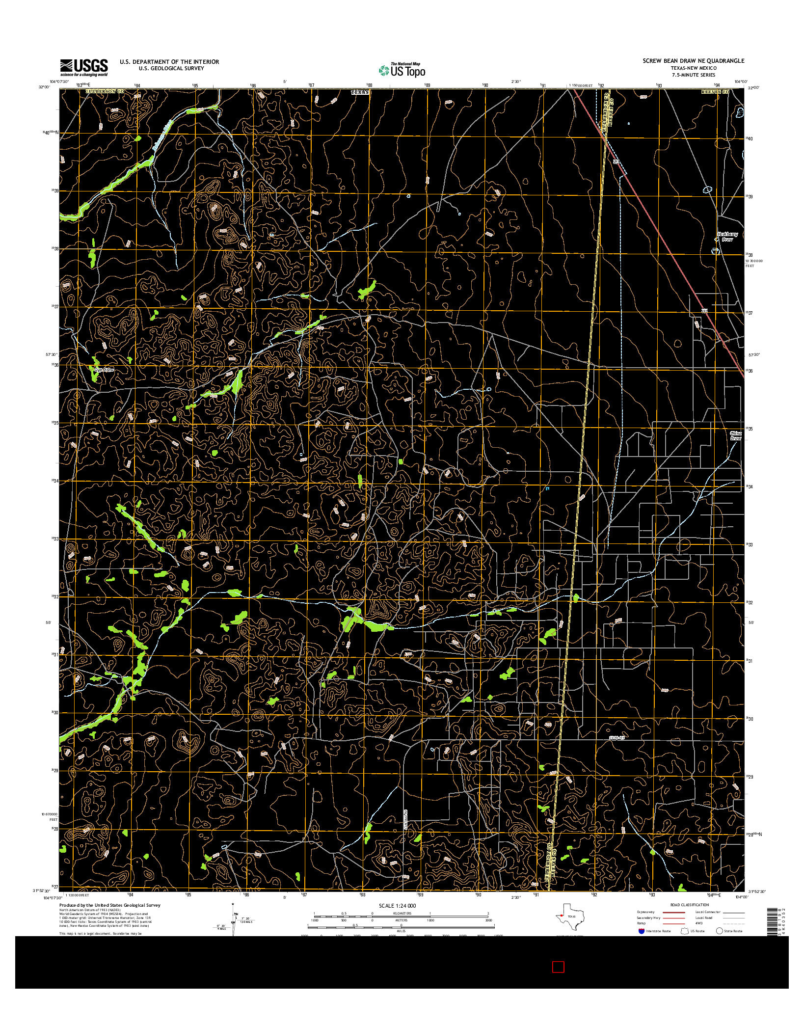 USGS US TOPO 7.5-MINUTE MAP FOR SCREW BEAN DRAW NE, TX-NM 2016