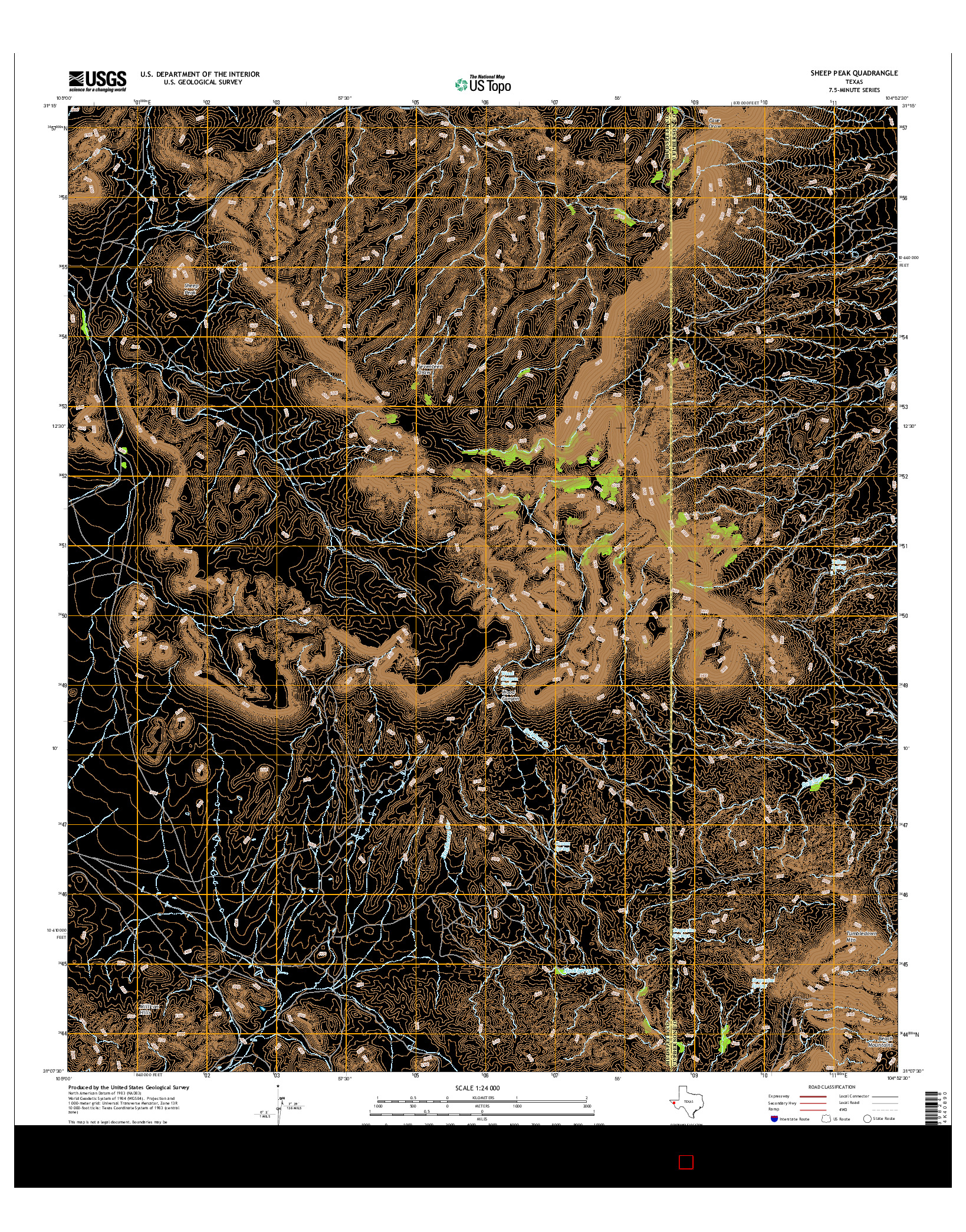 USGS US TOPO 7.5-MINUTE MAP FOR SHEEP PEAK, TX 2016