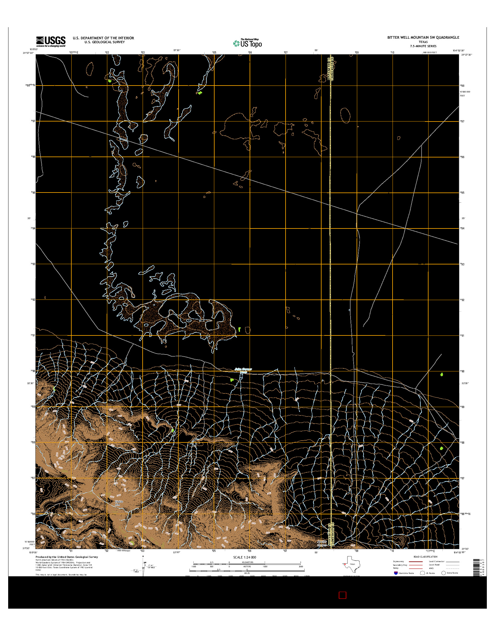 USGS US TOPO 7.5-MINUTE MAP FOR BITTER WELL MOUNTAIN SW, TX 2016