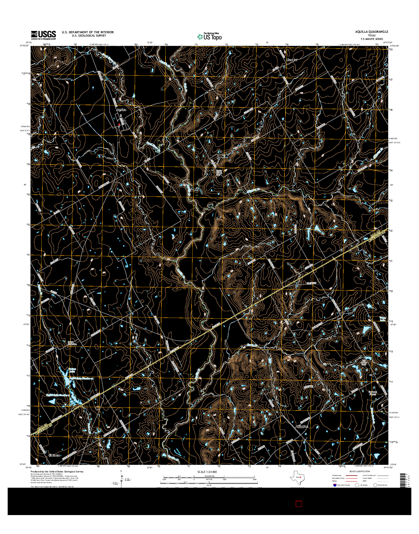 USGS US TOPO 7.5-MINUTE MAP FOR AQUILLA, TX 2016