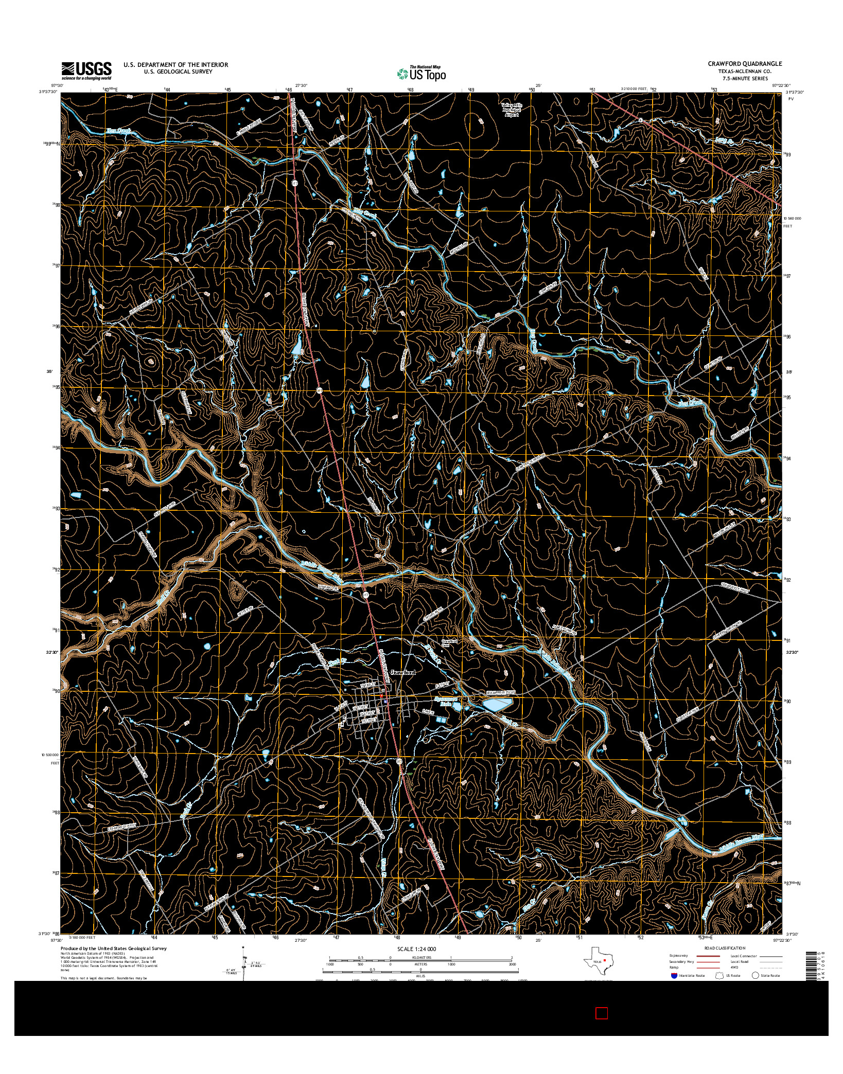 USGS US TOPO 7.5-MINUTE MAP FOR CRAWFORD, TX 2016