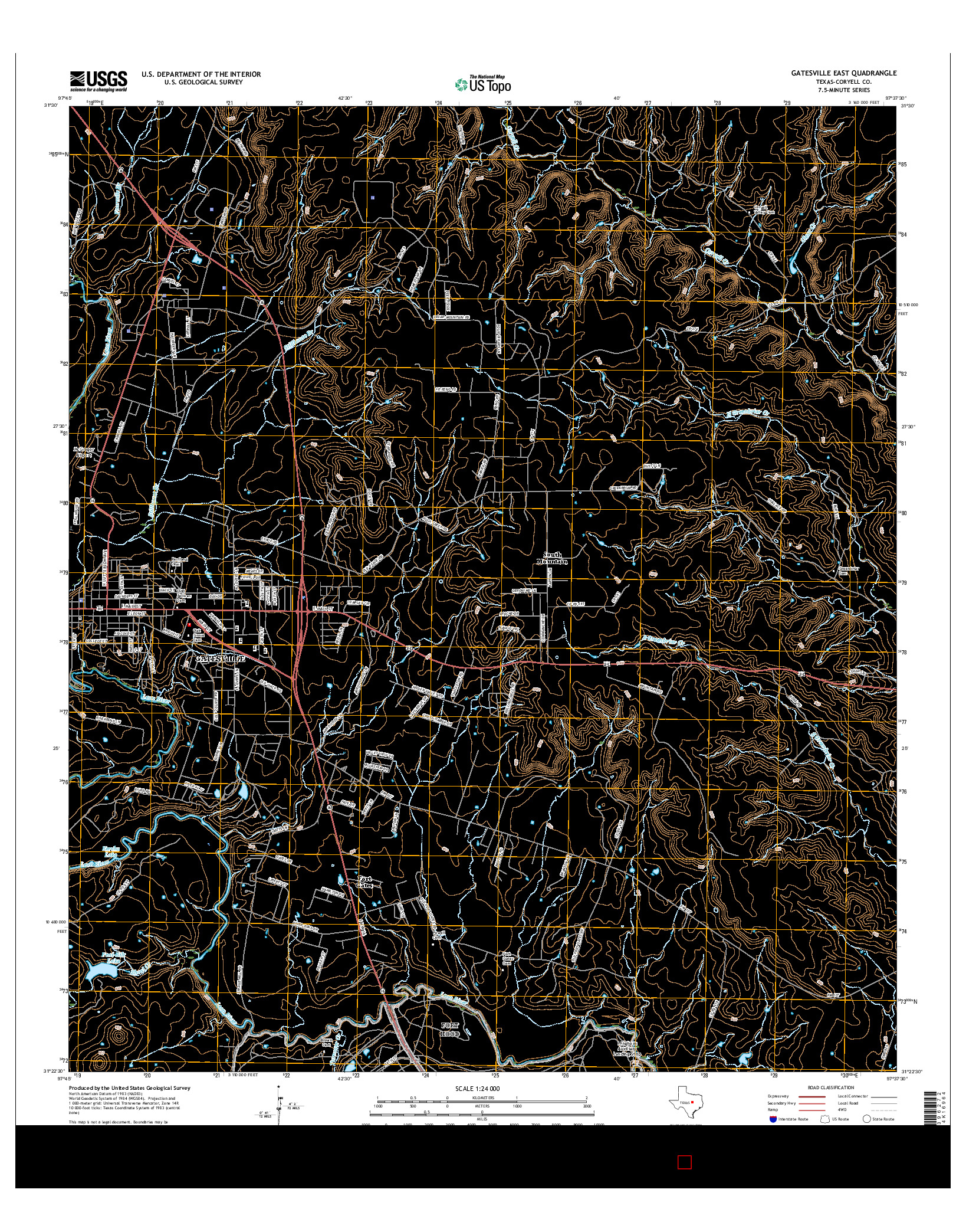 USGS US TOPO 7.5-MINUTE MAP FOR GATESVILLE EAST, TX 2016