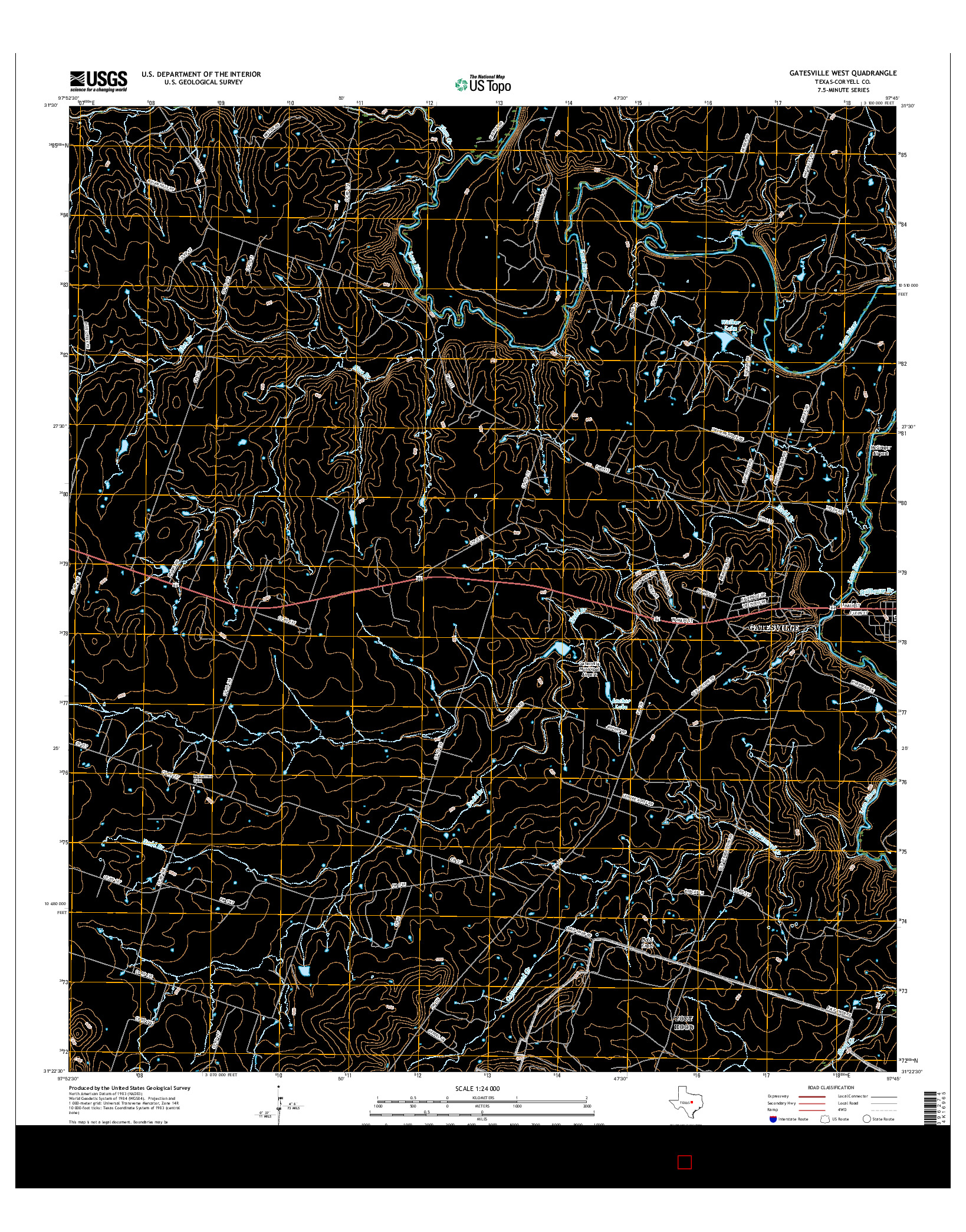 USGS US TOPO 7.5-MINUTE MAP FOR GATESVILLE WEST, TX 2016