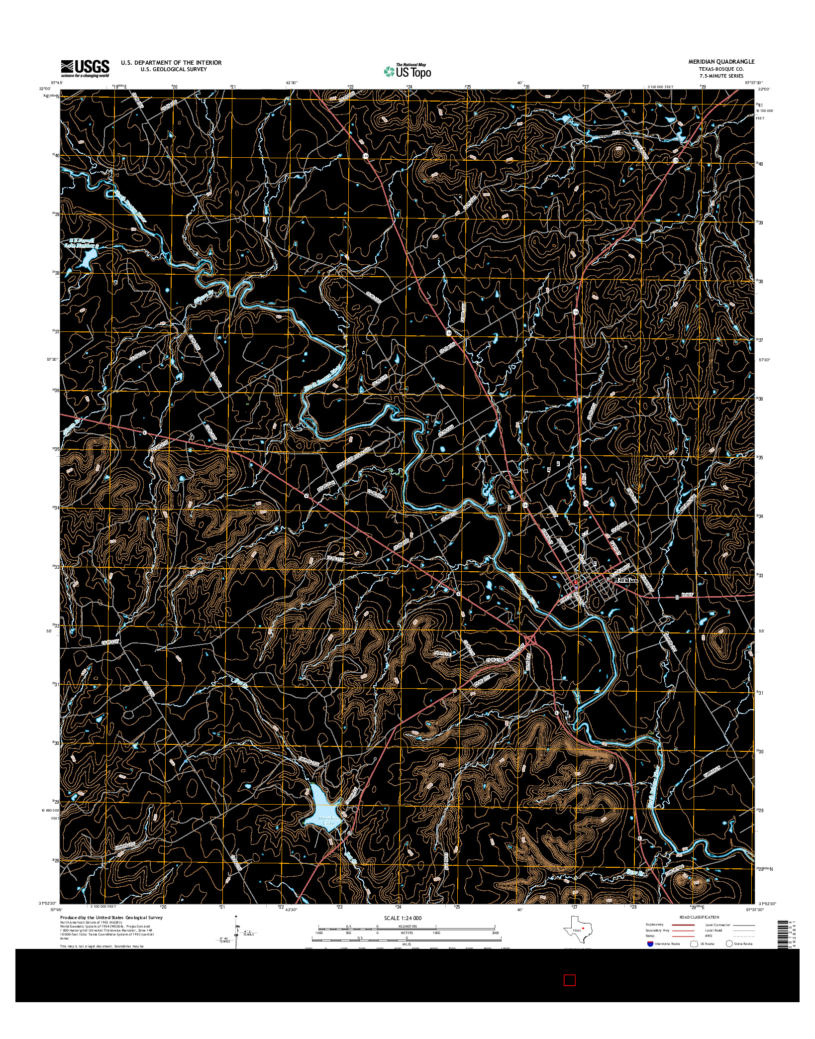 USGS US TOPO 7.5-MINUTE MAP FOR MERIDIAN, TX 2016