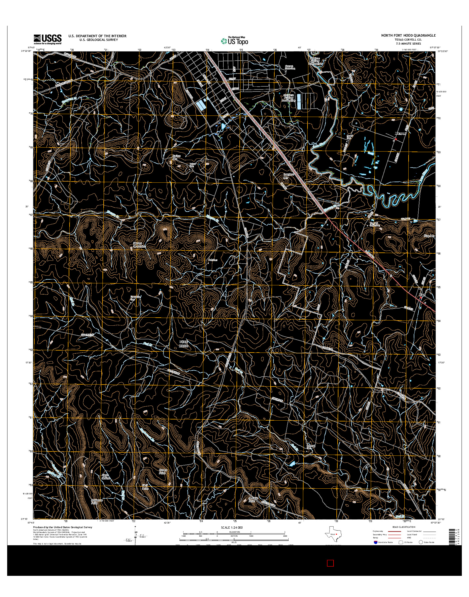 USGS US TOPO 7.5-MINUTE MAP FOR NORTH FORT HOOD, TX 2016