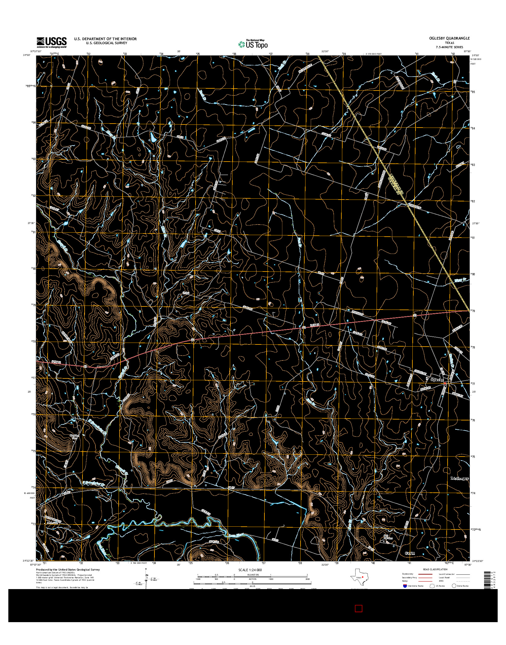 USGS US TOPO 7.5-MINUTE MAP FOR OGLESBY, TX 2016