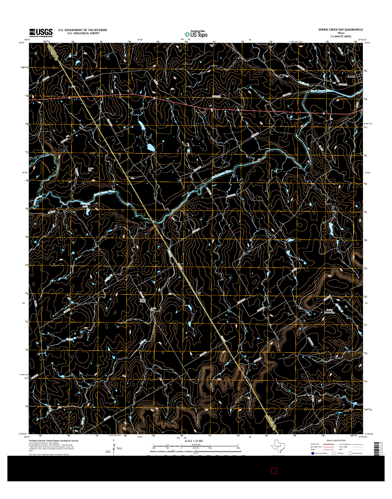 USGS US TOPO 7.5-MINUTE MAP FOR SPRING CREEK GAP, TX 2016