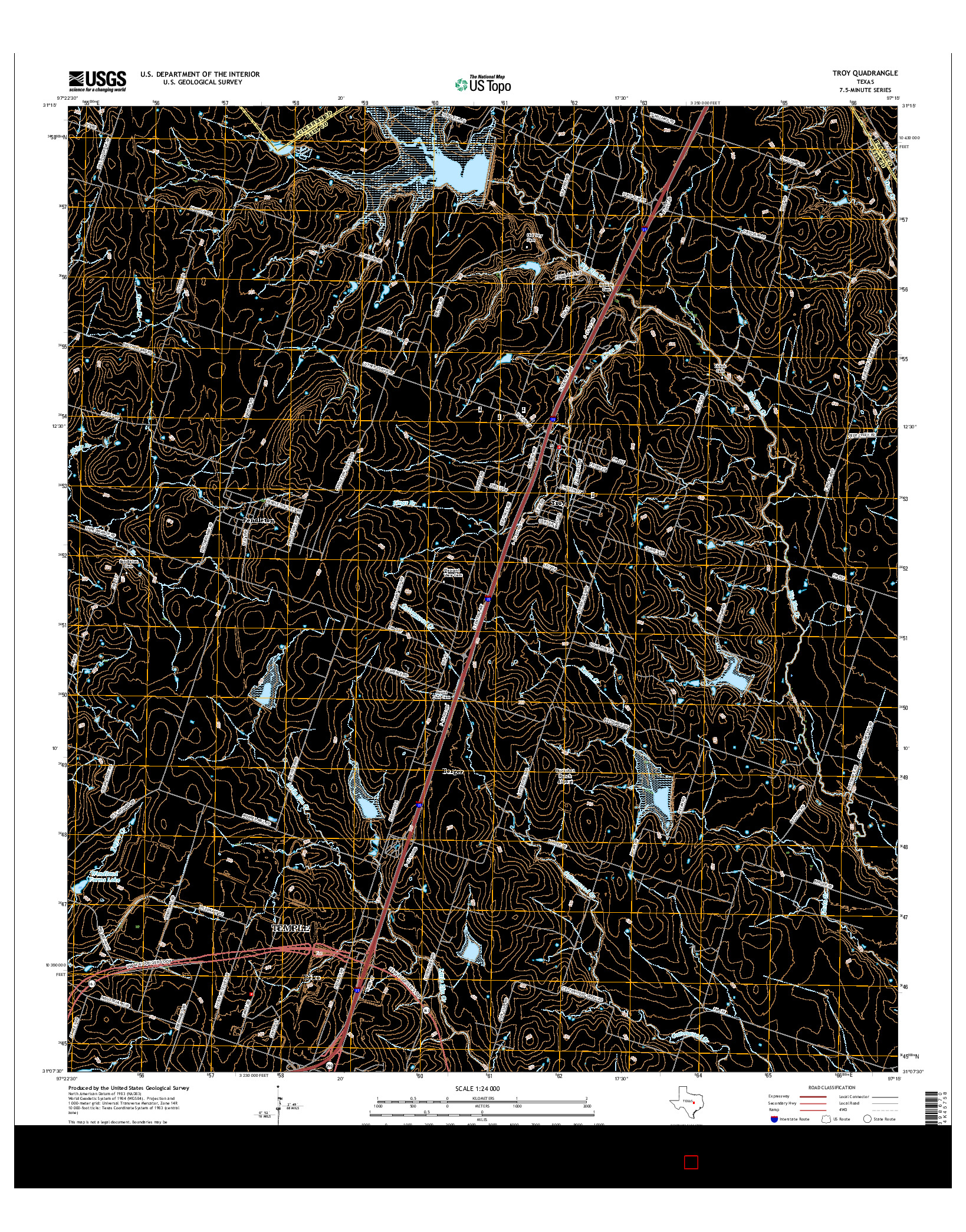 USGS US TOPO 7.5-MINUTE MAP FOR TROY, TX 2016