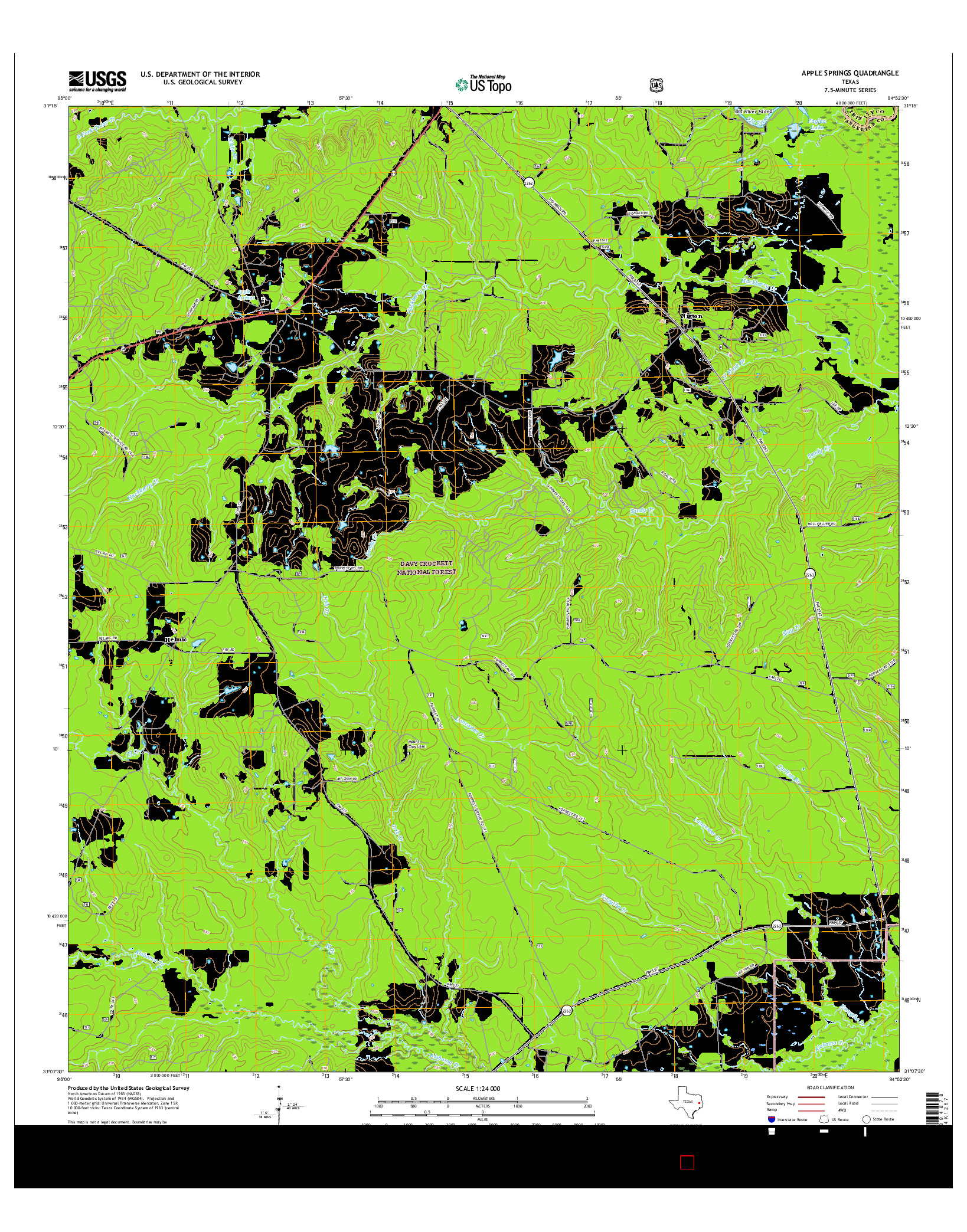 USGS US TOPO 7.5-MINUTE MAP FOR APPLE SPRINGS, TX 2016