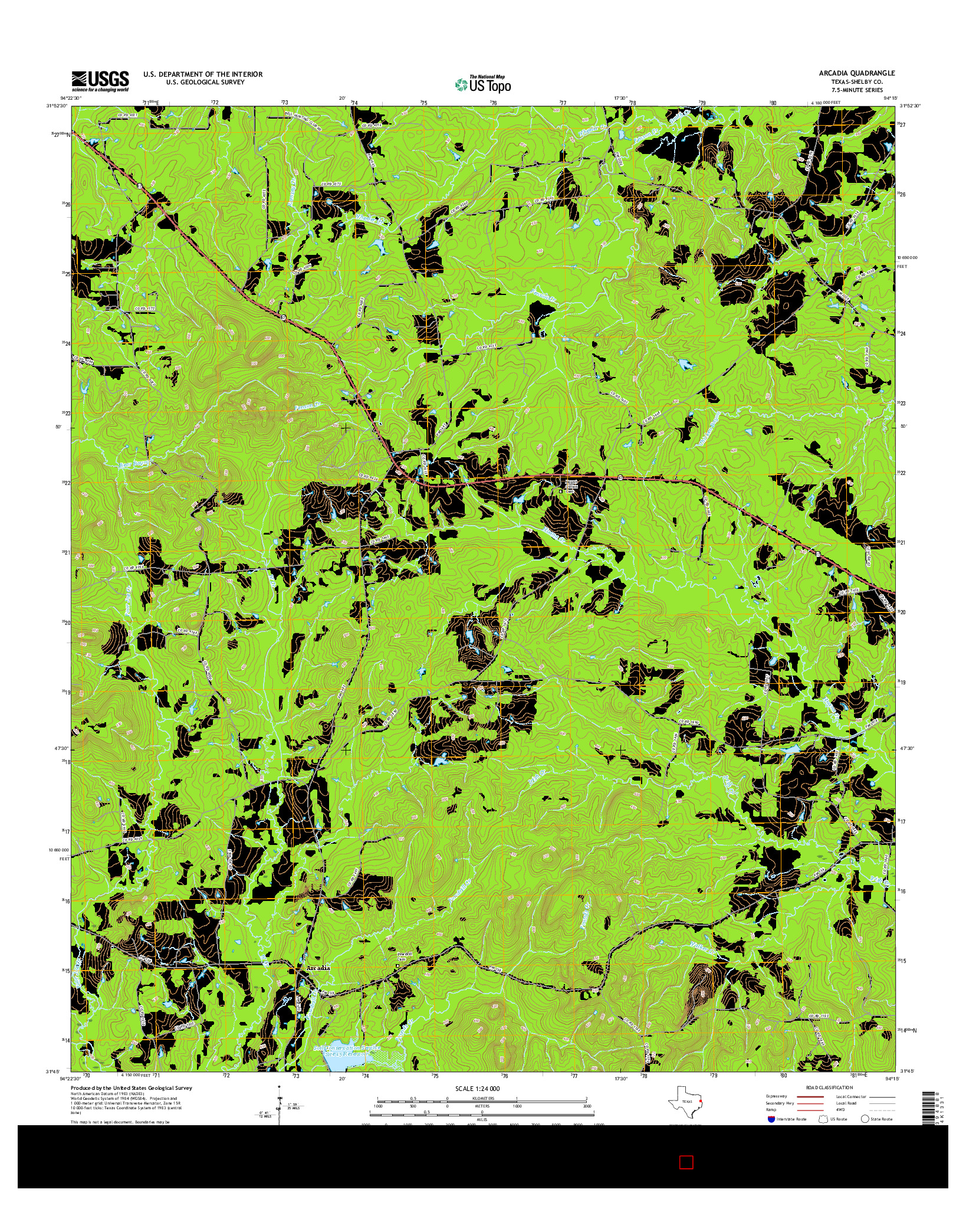 USGS US TOPO 7.5-MINUTE MAP FOR ARCADIA, TX 2016