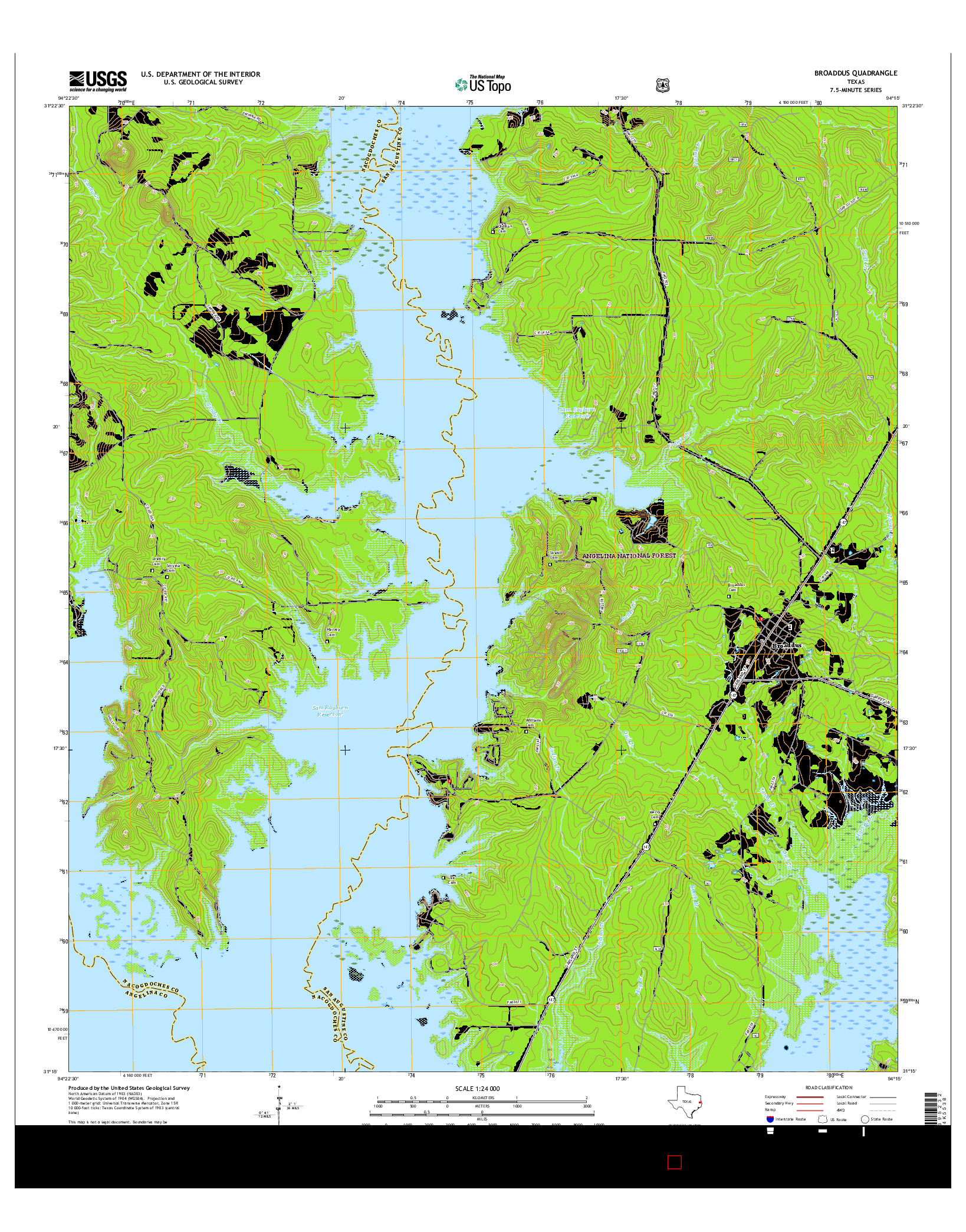 USGS US TOPO 7.5-MINUTE MAP FOR BROADDUS, TX 2016