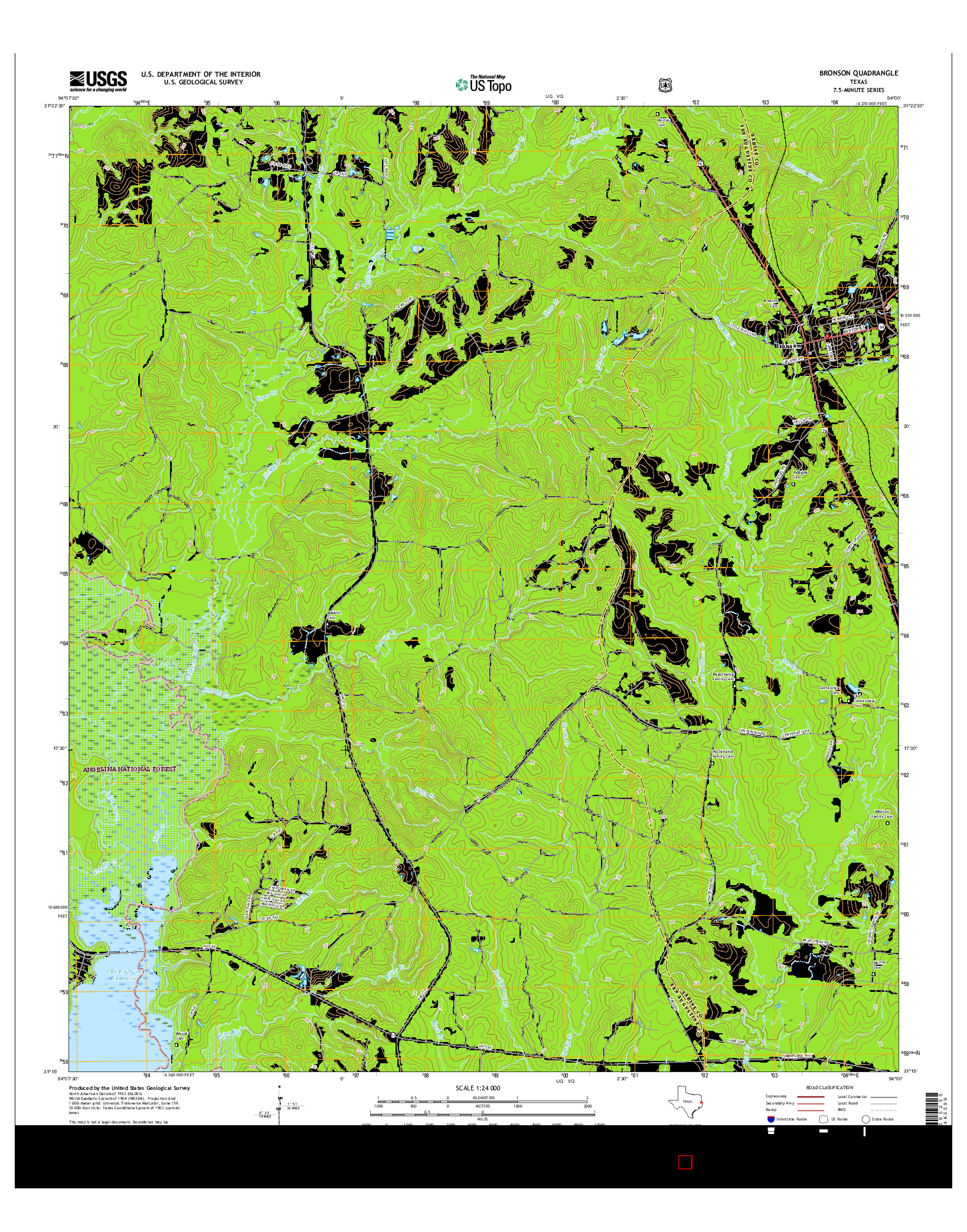 USGS US TOPO 7.5-MINUTE MAP FOR BRONSON, TX 2016