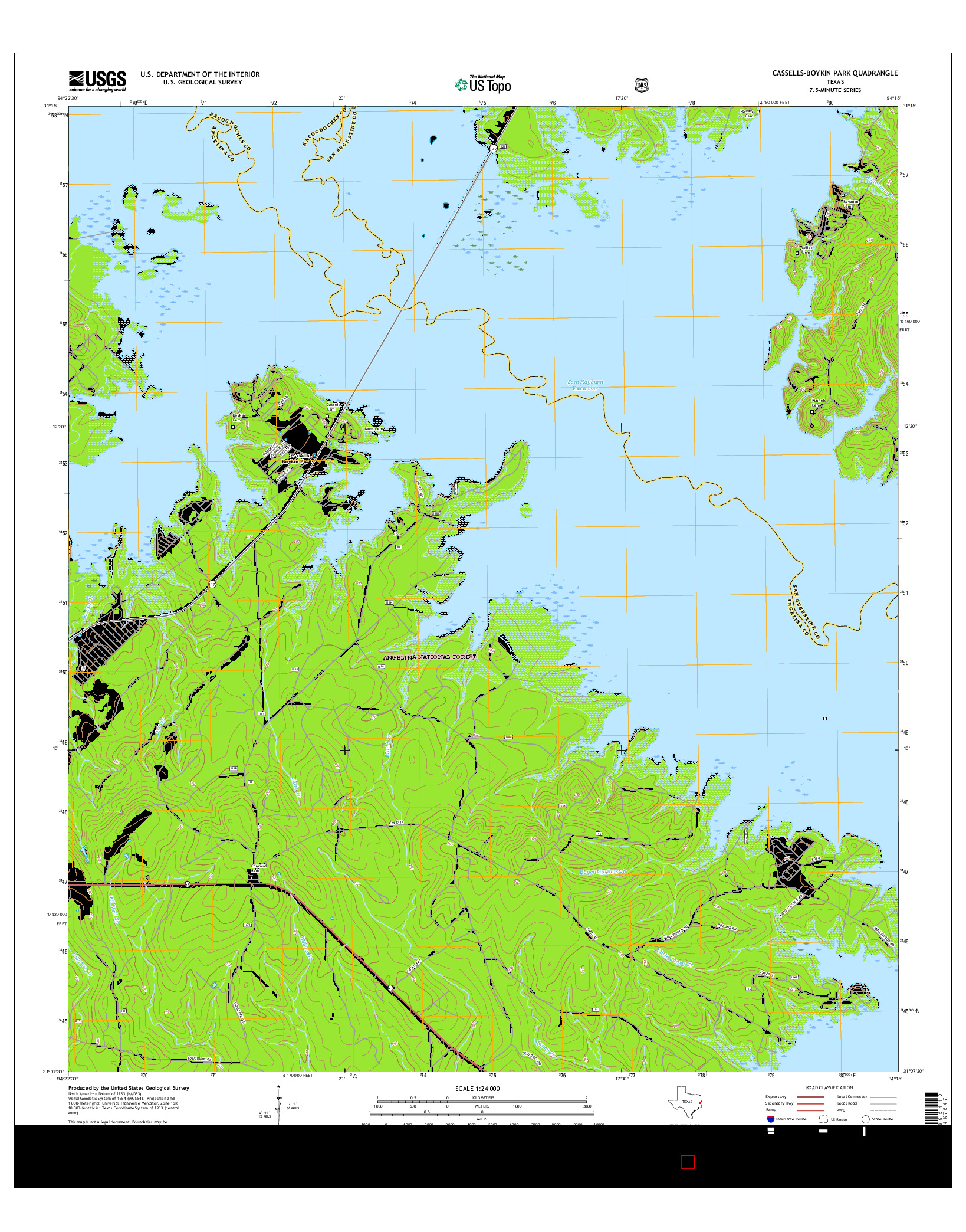 USGS US TOPO 7.5-MINUTE MAP FOR CASSELLS-BOYKIN PARK, TX 2016