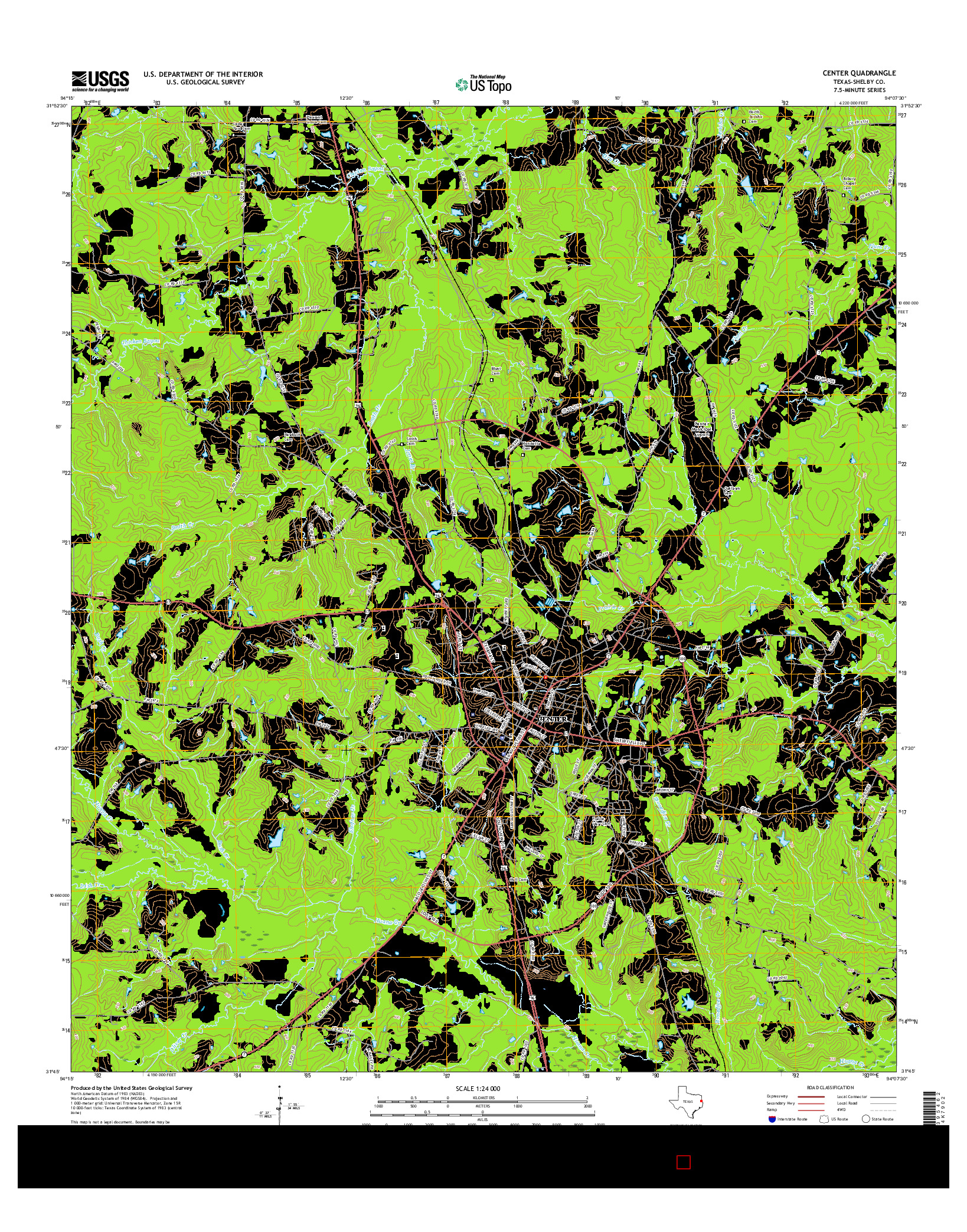 USGS US TOPO 7.5-MINUTE MAP FOR CENTER, TX 2016