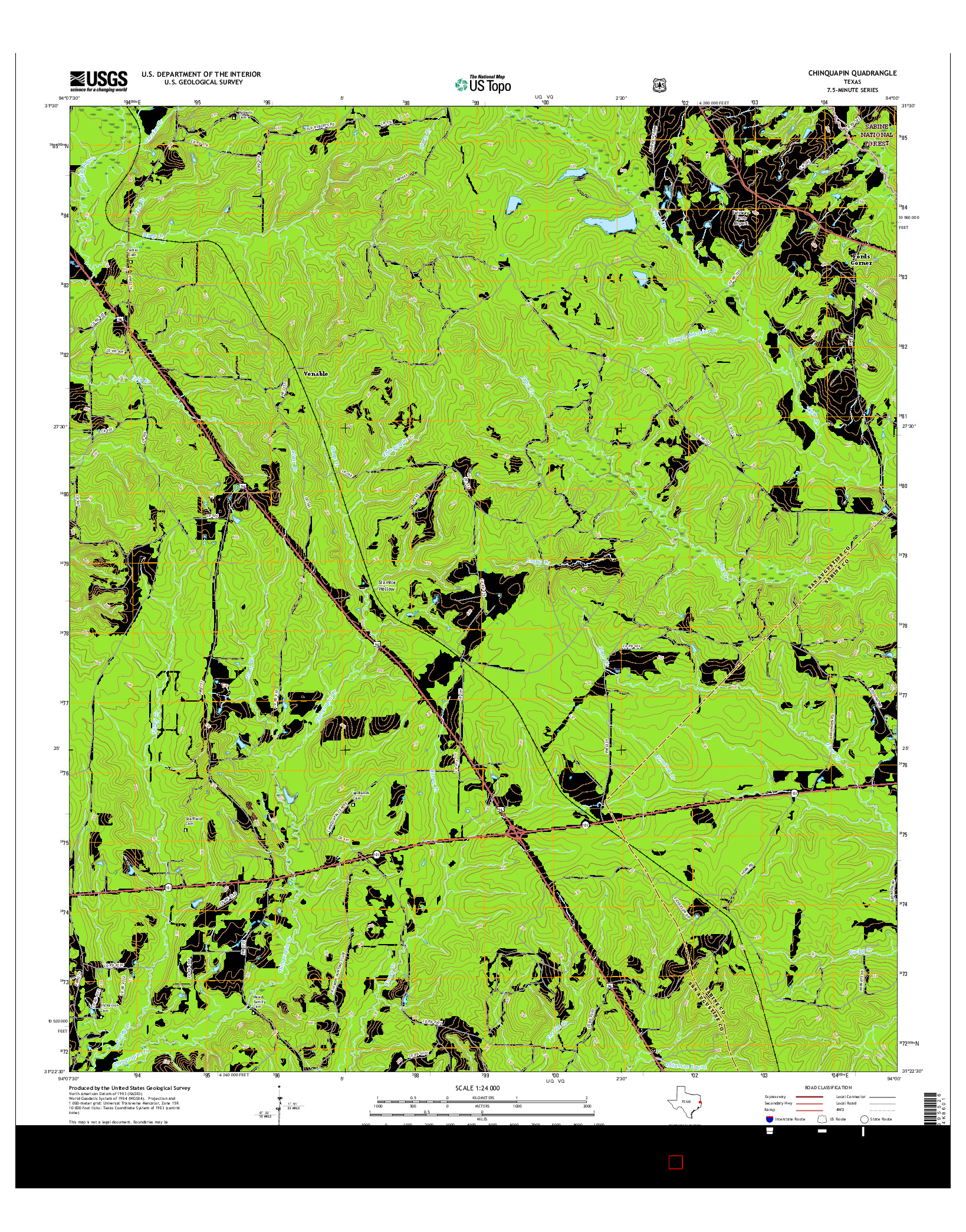 USGS US TOPO 7.5-MINUTE MAP FOR CHINQUAPIN, TX 2016
