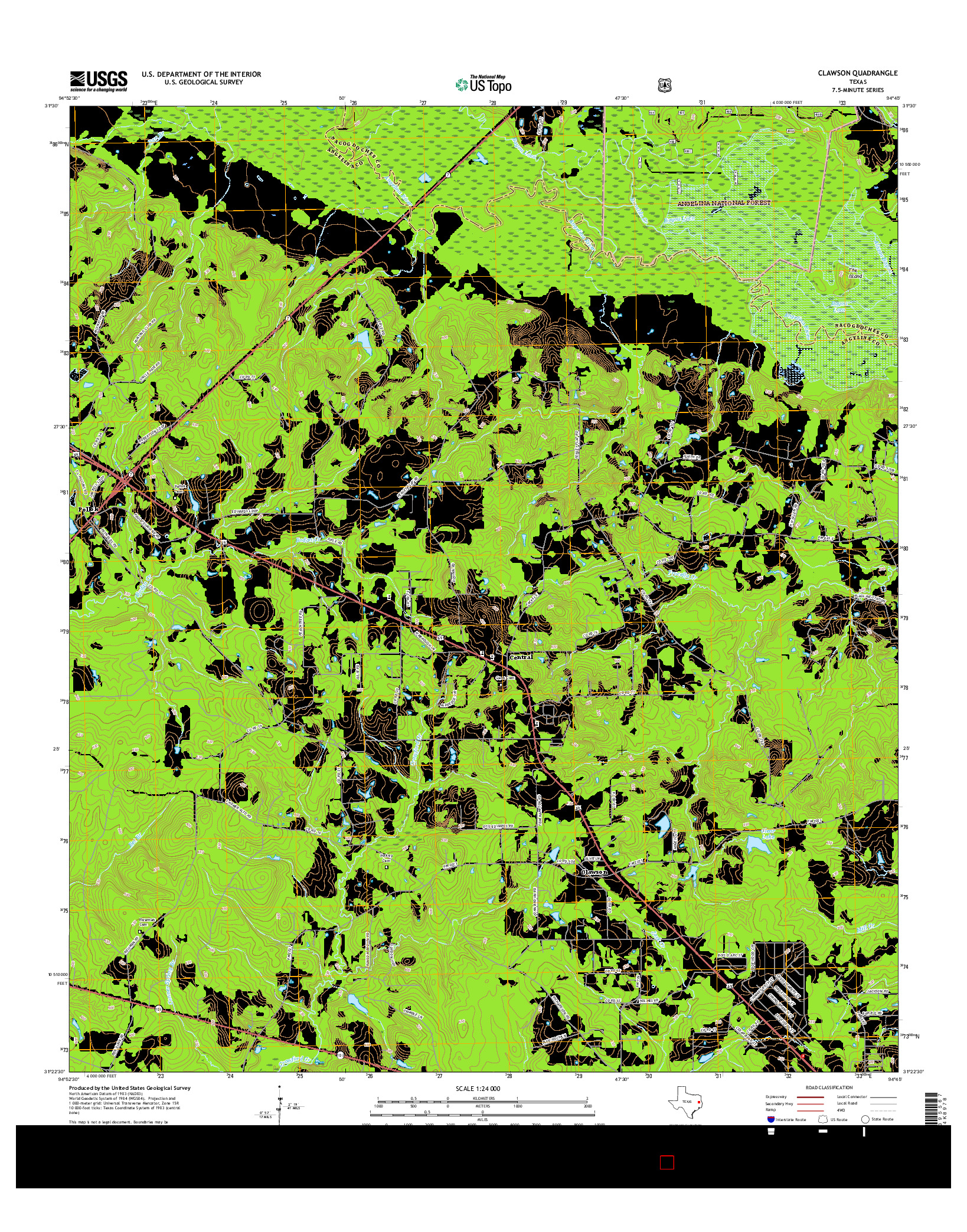 USGS US TOPO 7.5-MINUTE MAP FOR CLAWSON, TX 2016