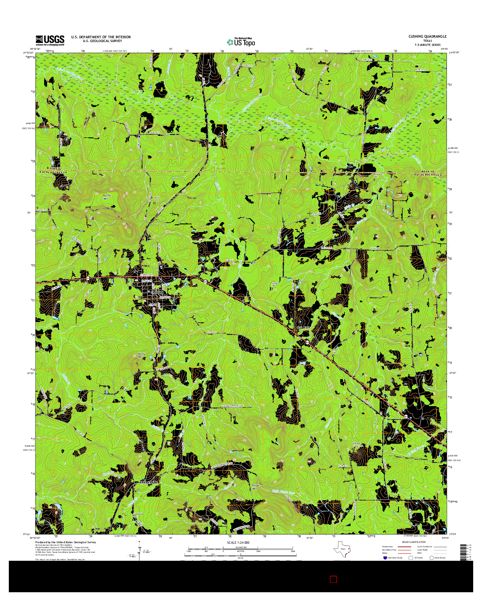 USGS US TOPO 7.5-MINUTE MAP FOR CUSHING, TX 2016