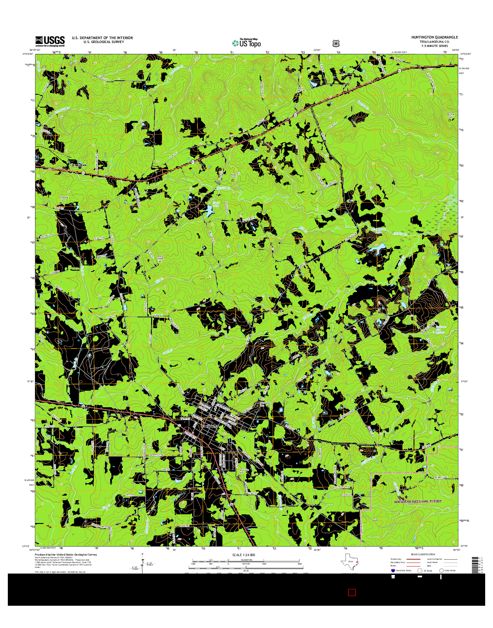 USGS US TOPO 7.5-MINUTE MAP FOR HUNTINGTON, TX 2016