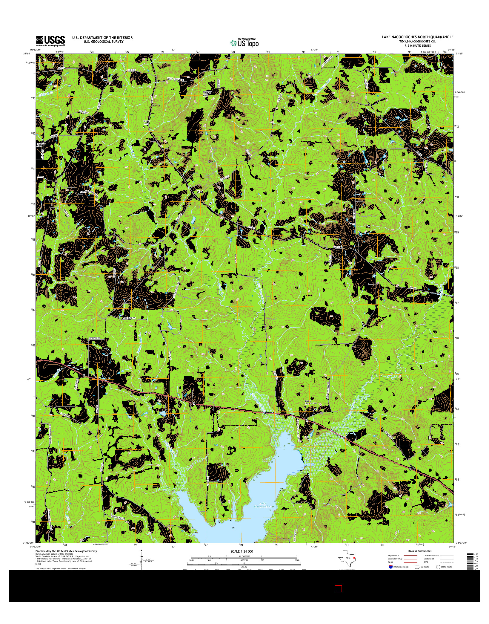 USGS US TOPO 7.5-MINUTE MAP FOR LAKE NACOGDOCHES NORTH, TX 2016