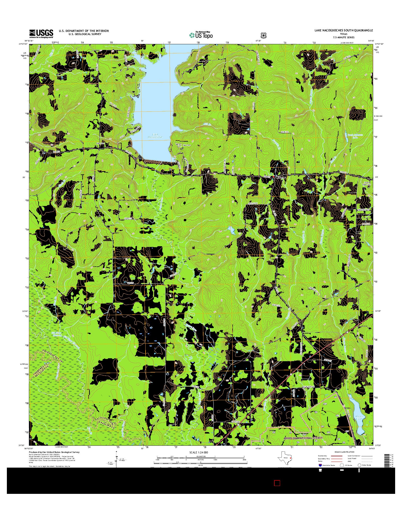 USGS US TOPO 7.5-MINUTE MAP FOR LAKE NACOGDOCHES SOUTH, TX 2016