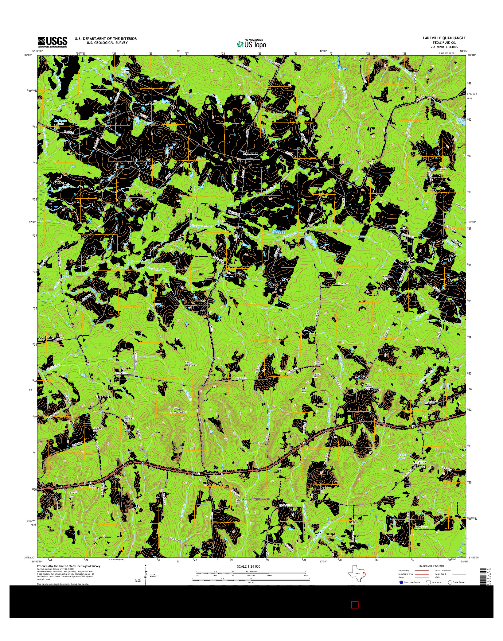 USGS US TOPO 7.5-MINUTE MAP FOR LANEVILLE, TX 2016