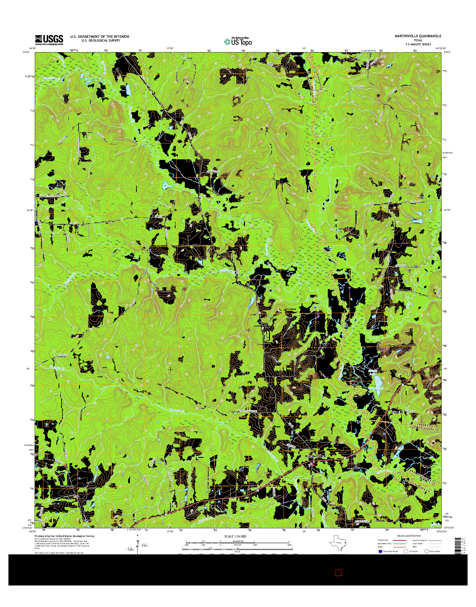 USGS US TOPO 7.5-MINUTE MAP FOR MARTINSVILLE, TX 2016