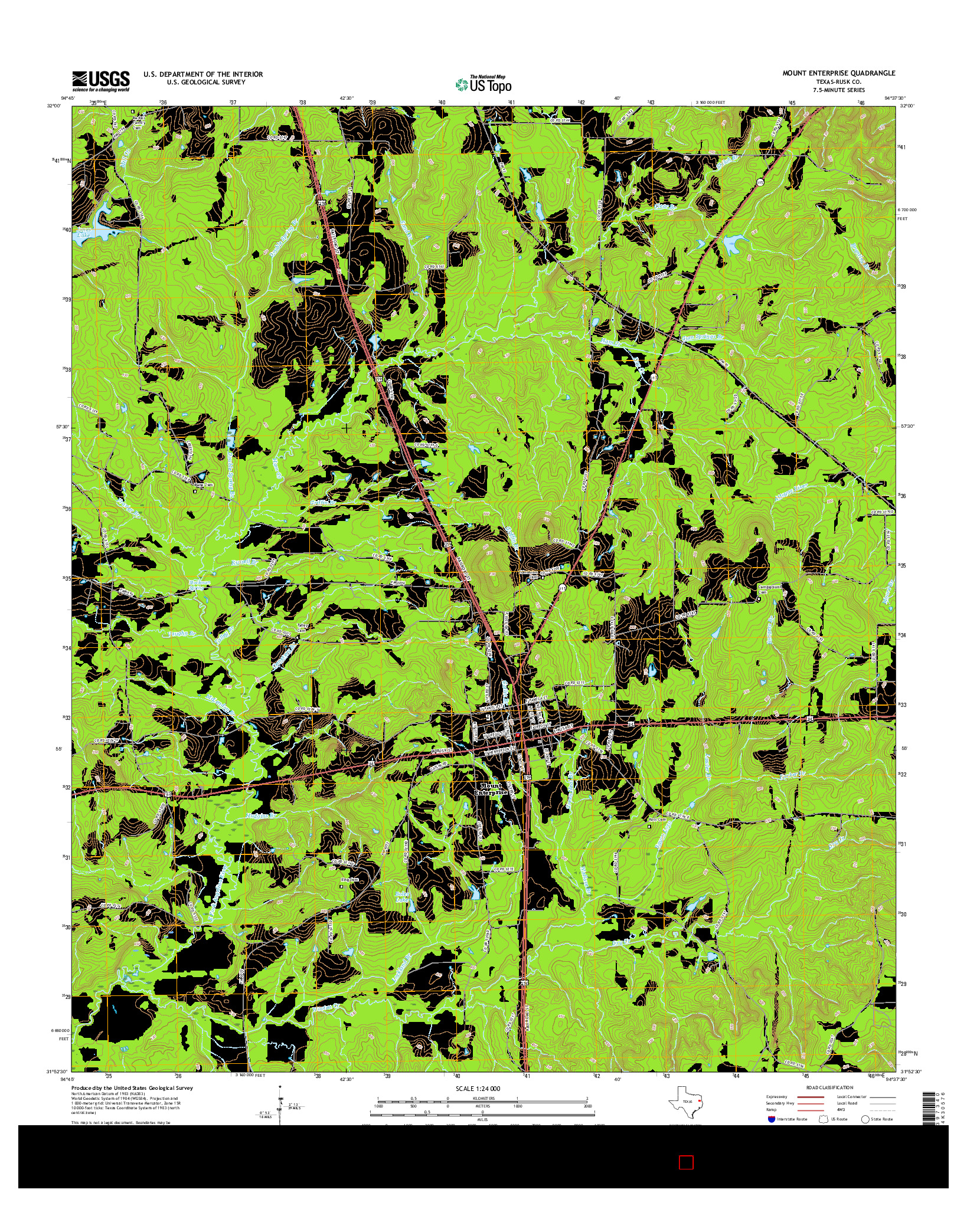 USGS US TOPO 7.5-MINUTE MAP FOR MOUNT ENTERPRISE, TX 2016