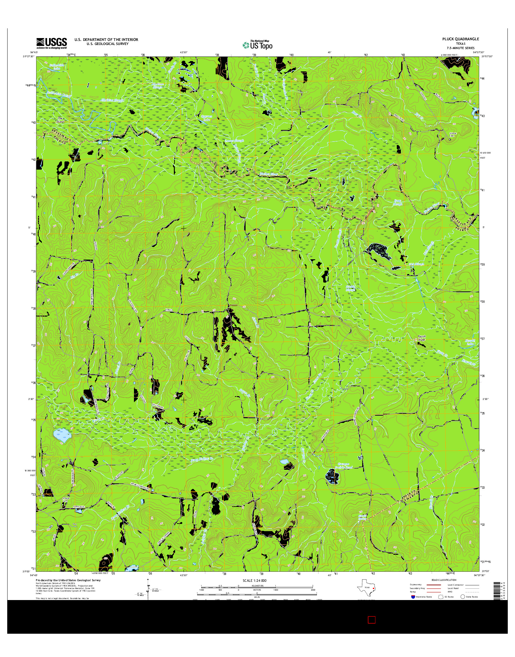 USGS US TOPO 7.5-MINUTE MAP FOR PLUCK, TX 2016