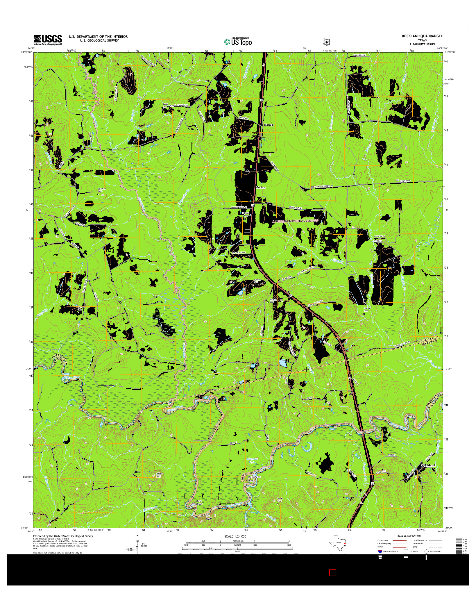 USGS US TOPO 7.5-MINUTE MAP FOR ROCKLAND, TX 2016