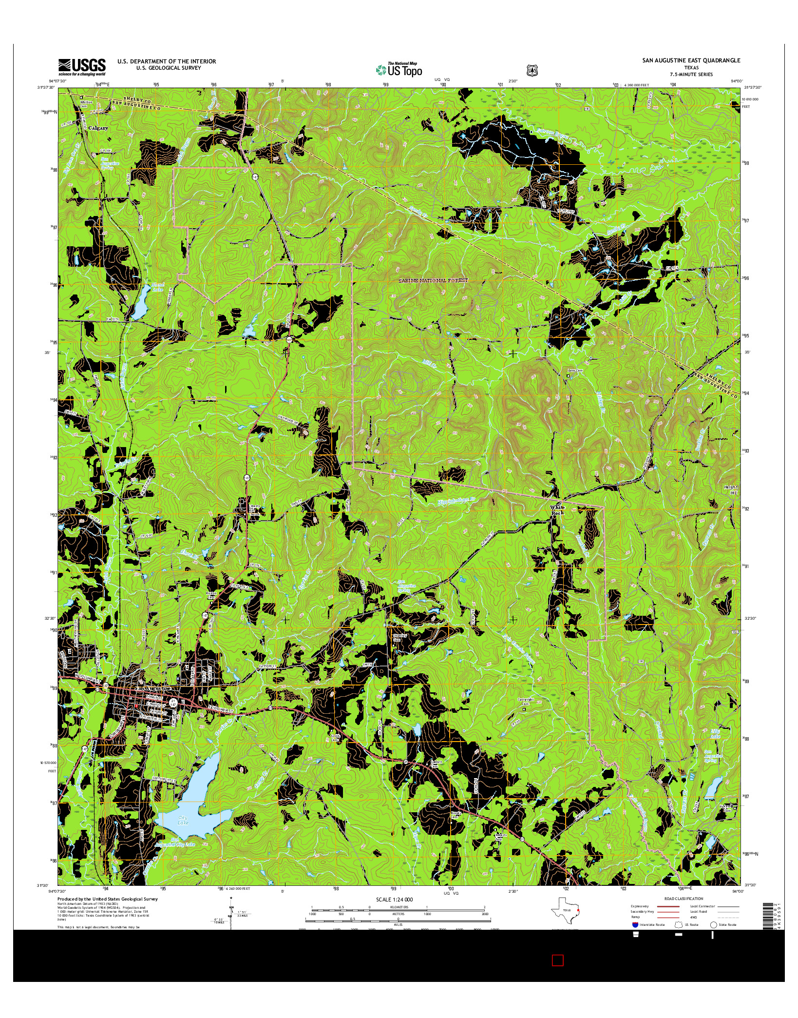 USGS US TOPO 7.5-MINUTE MAP FOR SAN AUGUSTINE EAST, TX 2016